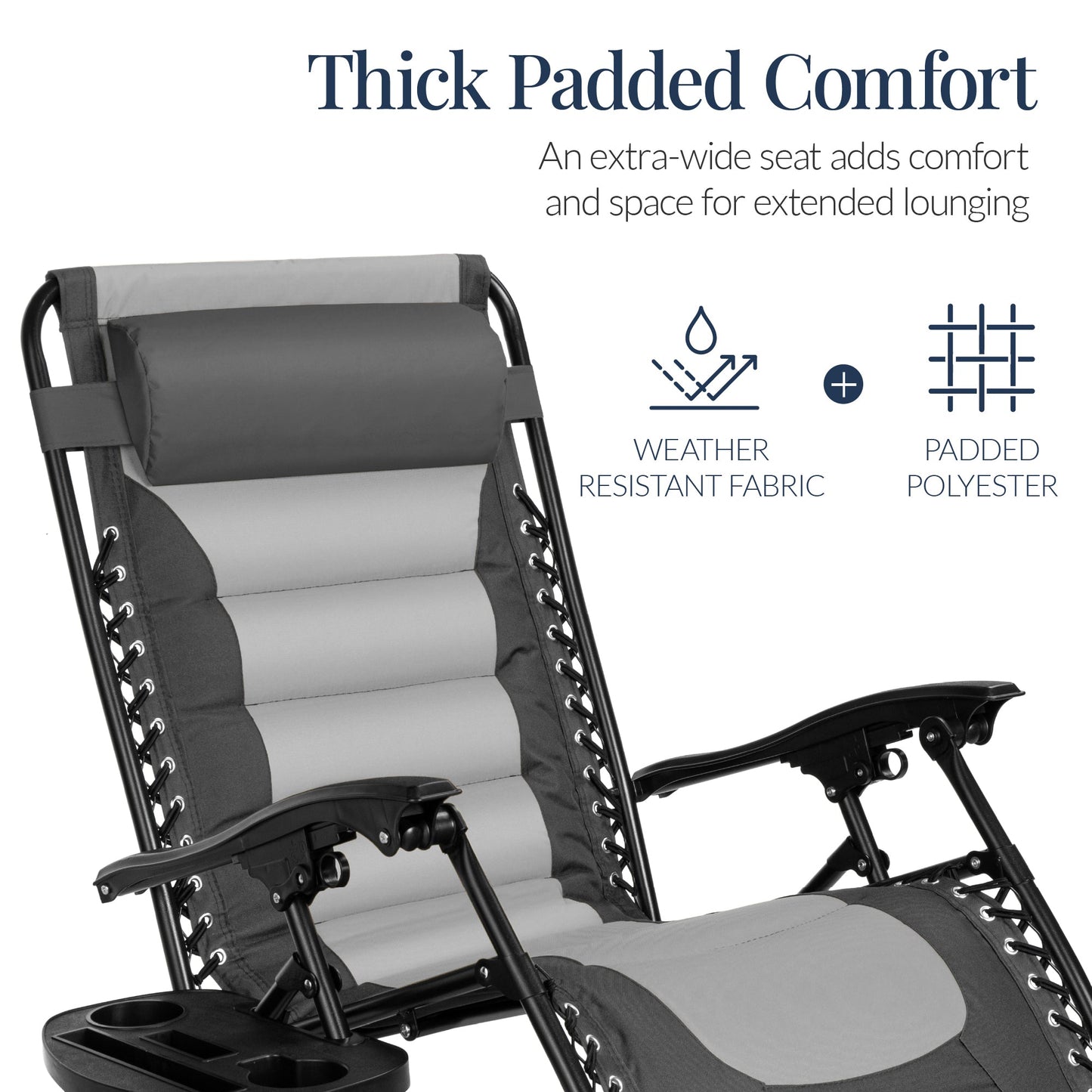 Oversized Padded Zero Gravity Chair, Folding Recliner w/ Headrest, Side Tray