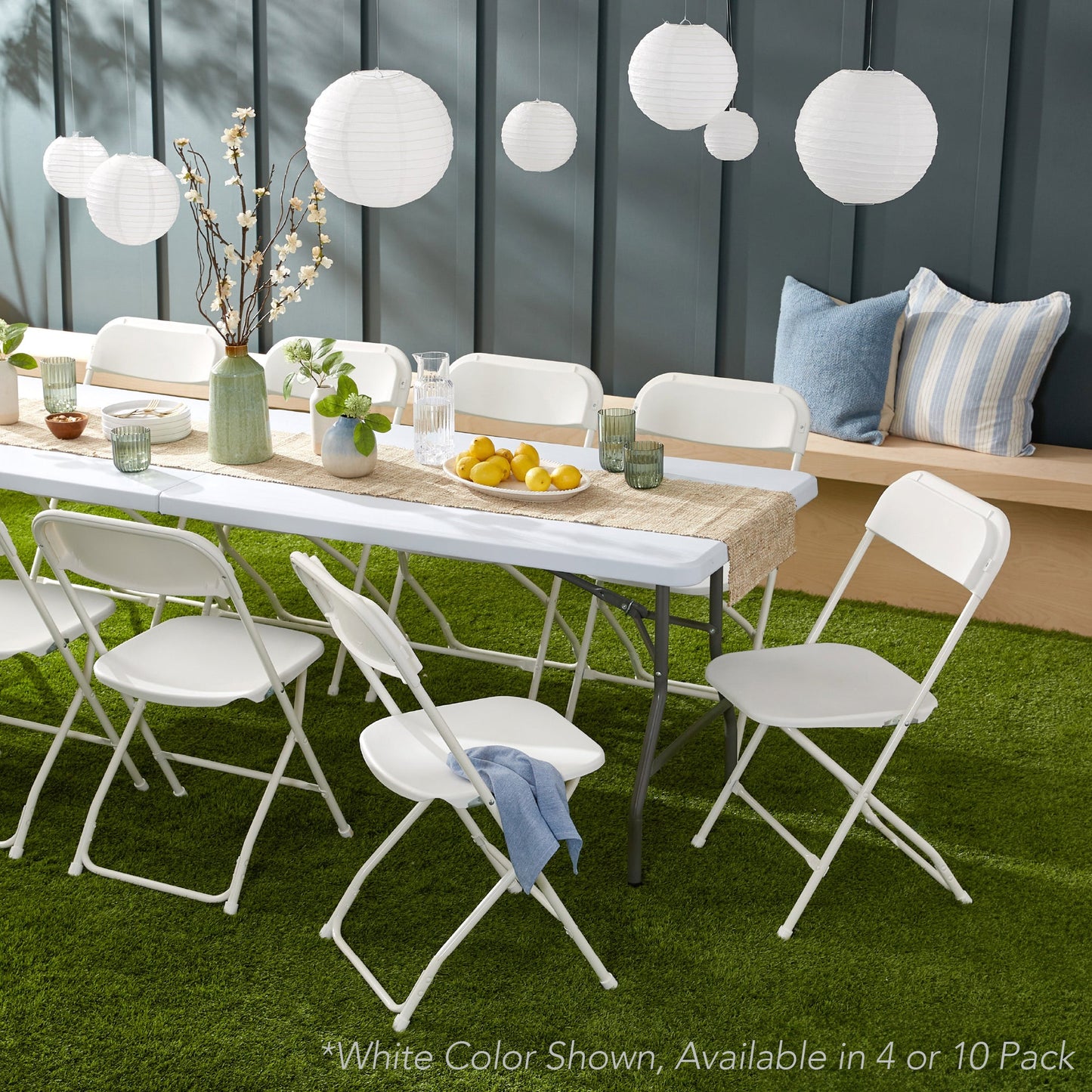 Set of 10 Folding Stacking Plastic Chairs w/ Non-Slip Feet