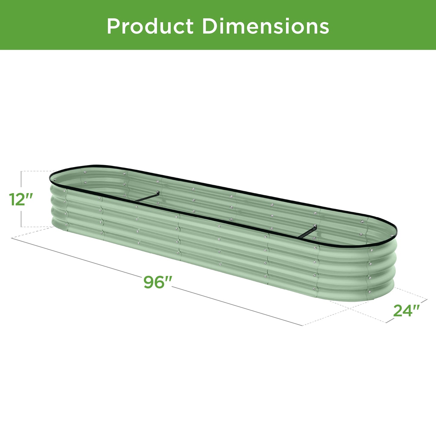 Outdoor Metal Raised Oval Garden Bed for Vegetables, Flowers - 8x2x1ft