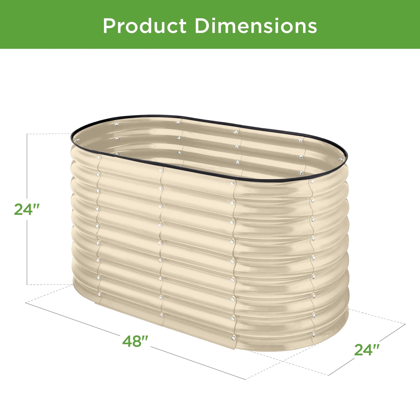 Outdoor Raised Metal Oval Garden Bed, Planter Box - 4x2x2ft