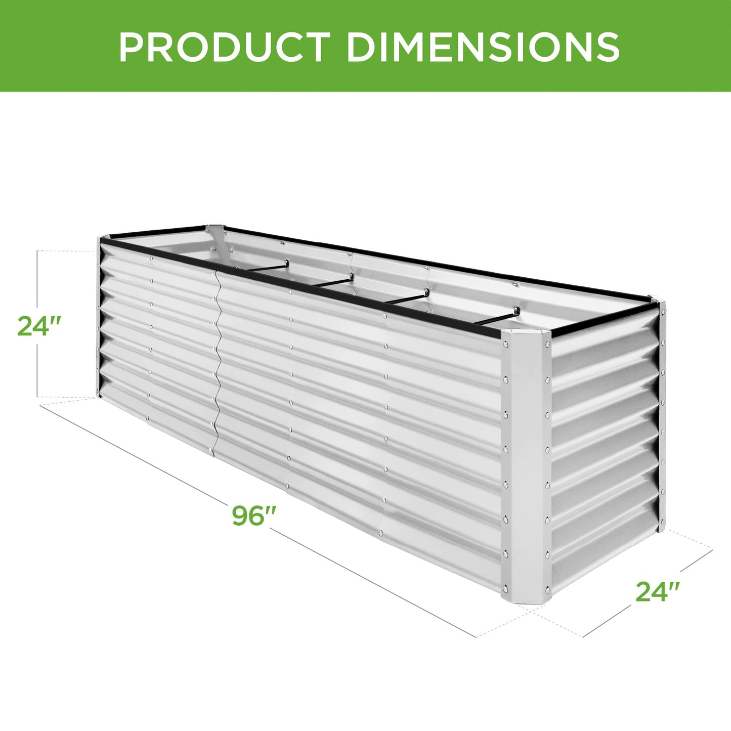 Outdoor Metal Raised Garden Bed for Vegetables, Flowers, Herbs - 8x2x2ft