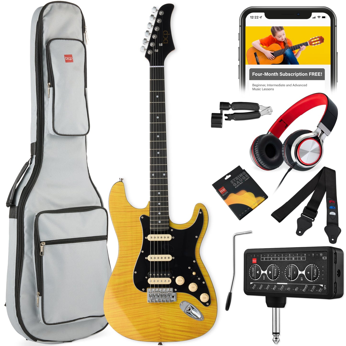 Beginner Electric Guitar Kit w/ Headphone Amp, Padded Gig Bag, Headphones