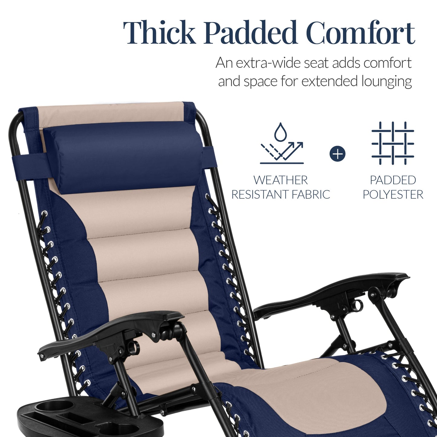 Oversized Padded Zero Gravity Chair, Folding Recliner w/ Headrest, Side Tray