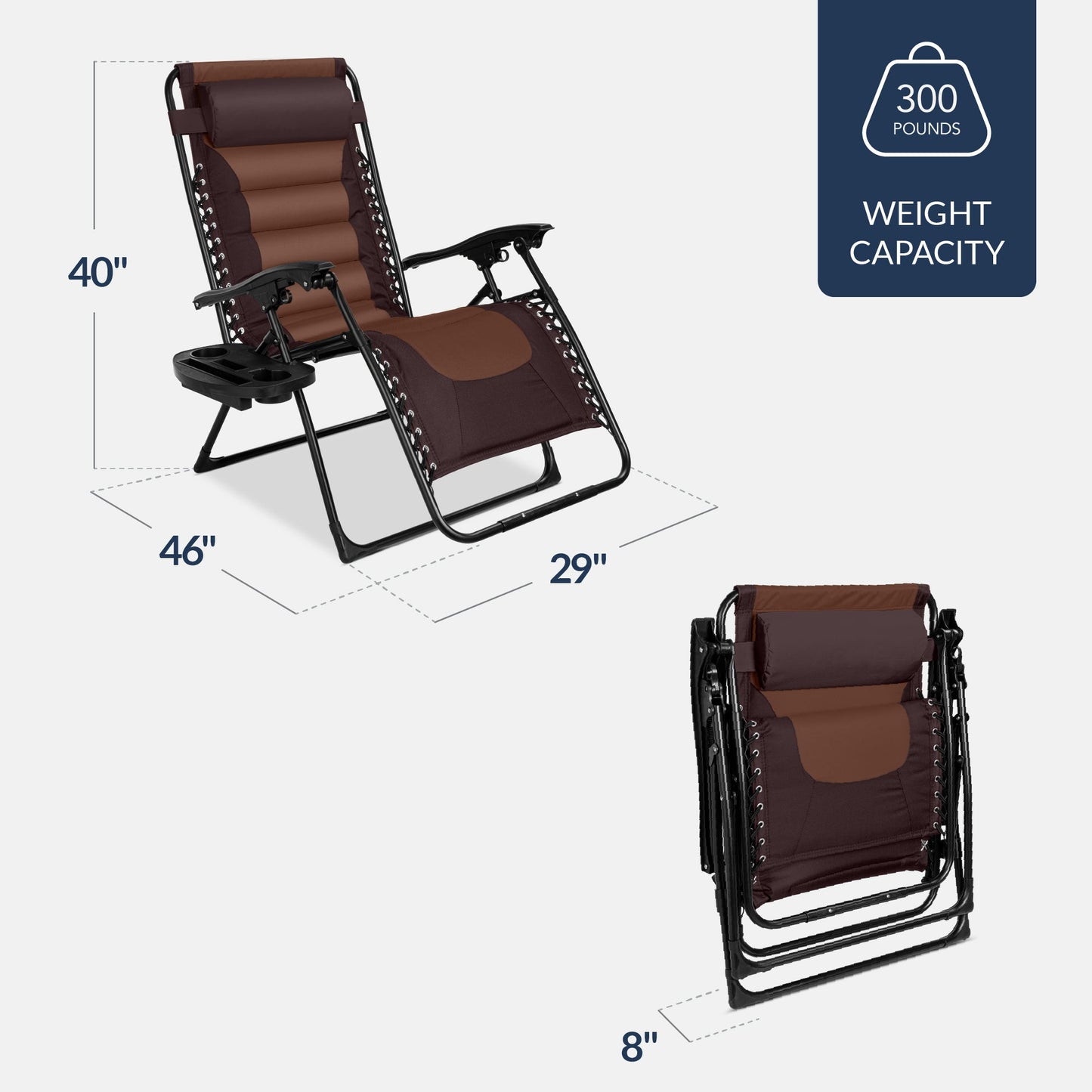 Oversized Padded Zero Gravity Chair, Folding Recliner w/ Headrest, Side Tray