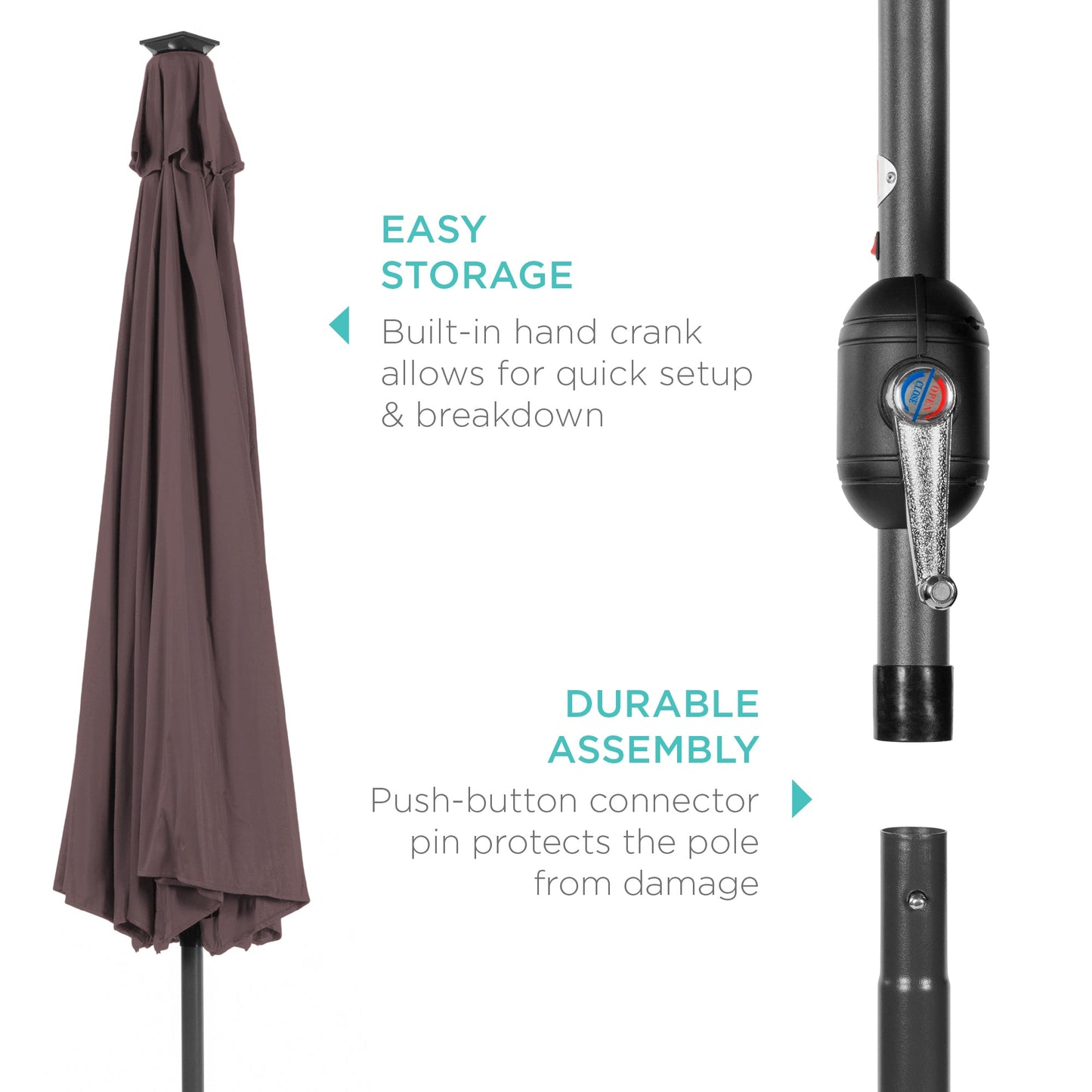 Solar LED Lighted Patio Umbrella w/ Tilt Adjustment, UV-Resistant - 10ft