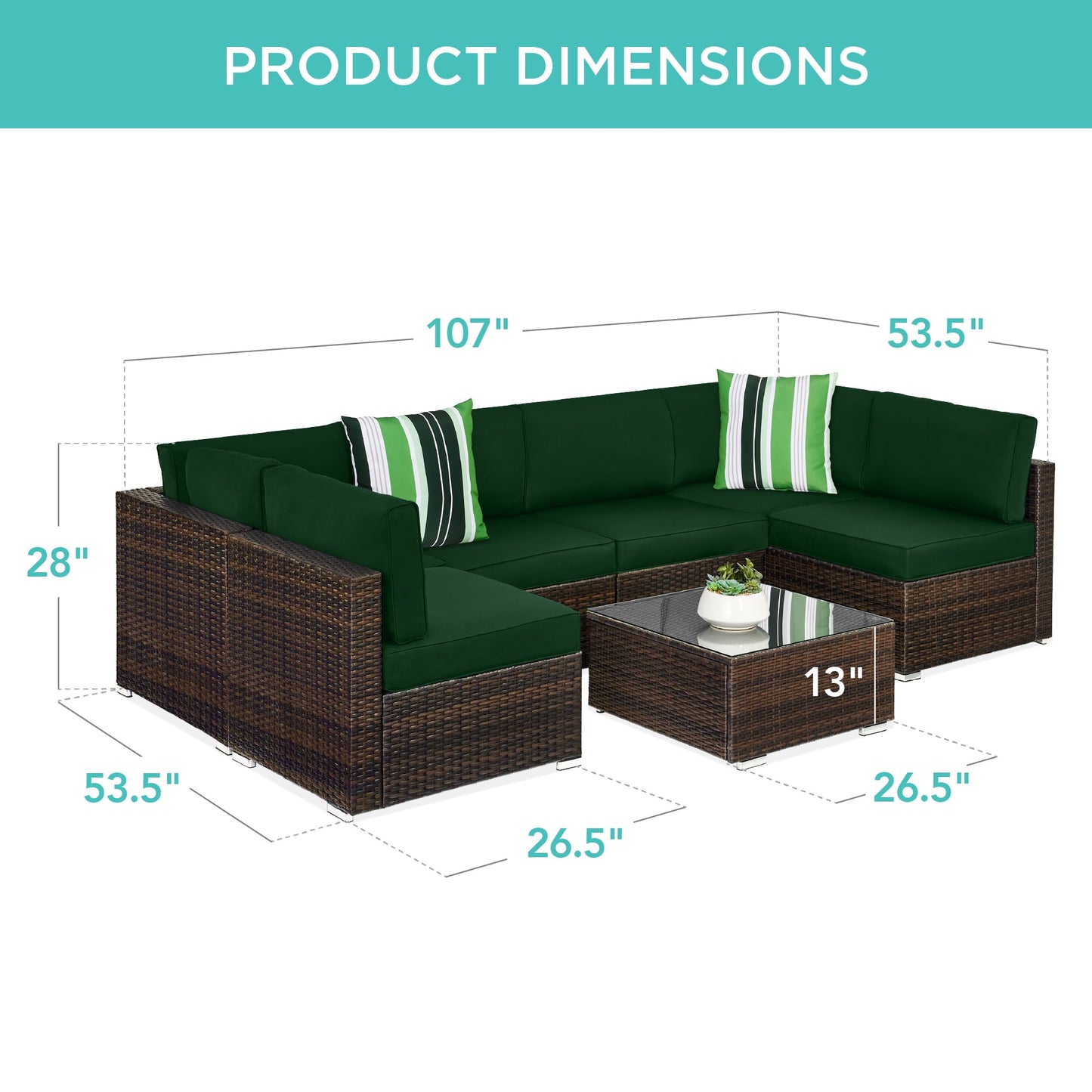 7-Piece Modular Wicker Sectional Conversation Set w/ 2 Pillows, Cover