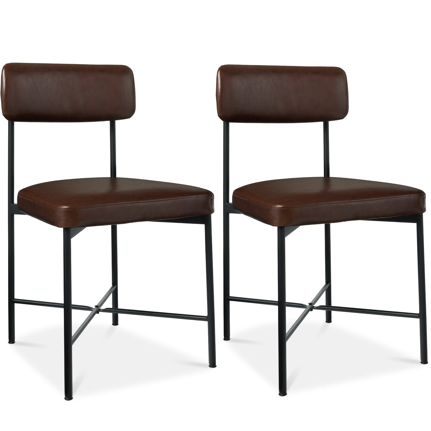 Dining Chair Set of 2, Faux Leather, Standard Height, Metal Frame