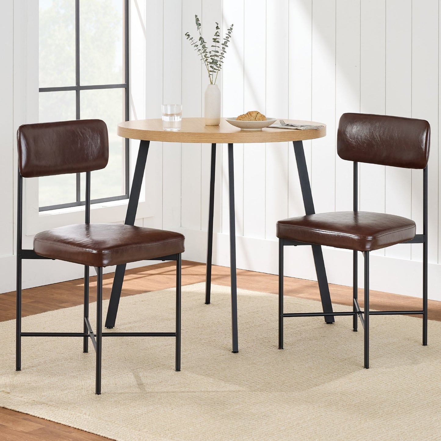 Dining Chair Set of 2, Faux Leather, Standard Height, Metal Frame