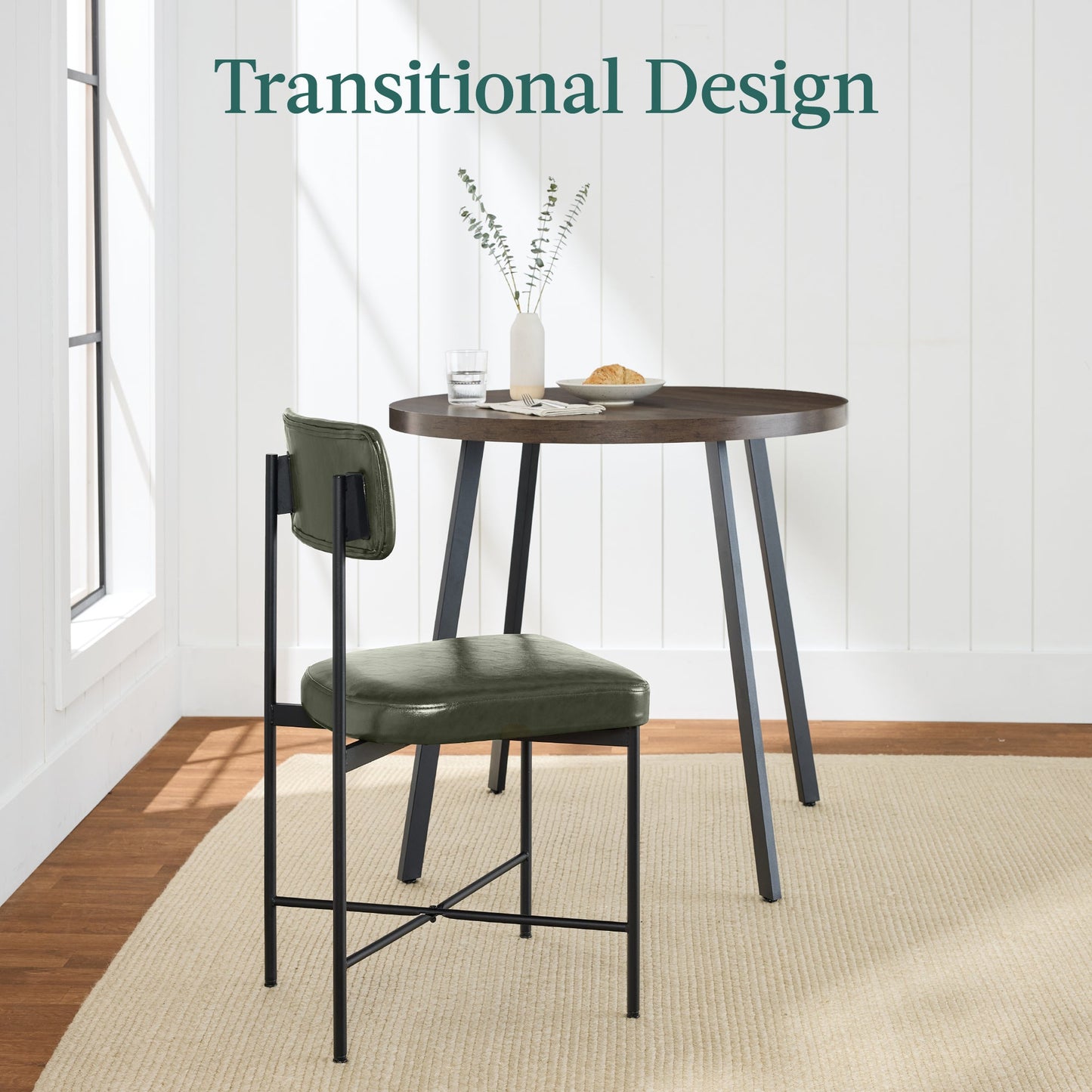 Dining Chair Set of 2, Faux Leather, Standard Height, Metal Frame