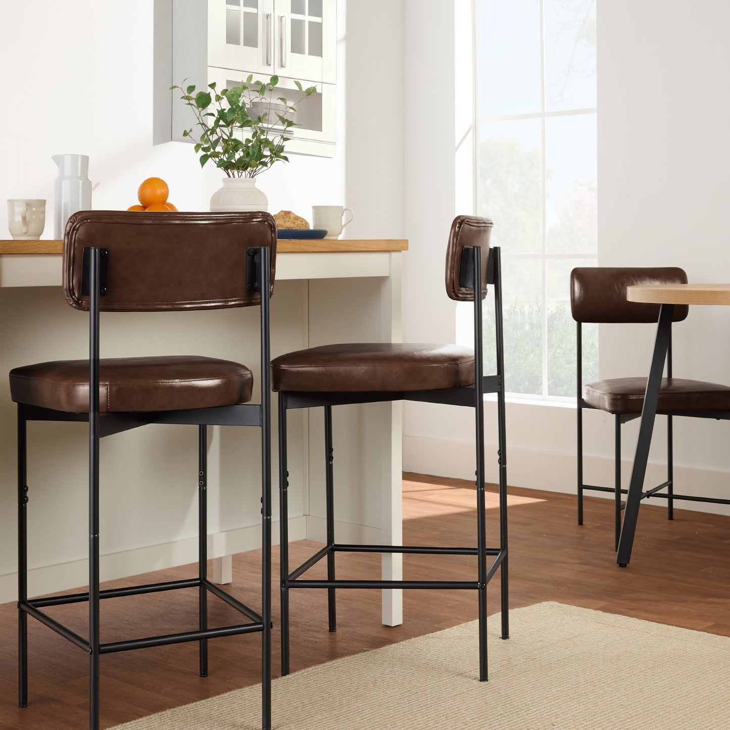 Set of 2 Armless Counter Height Bar Stools, Modern PU Faux Leather Stools