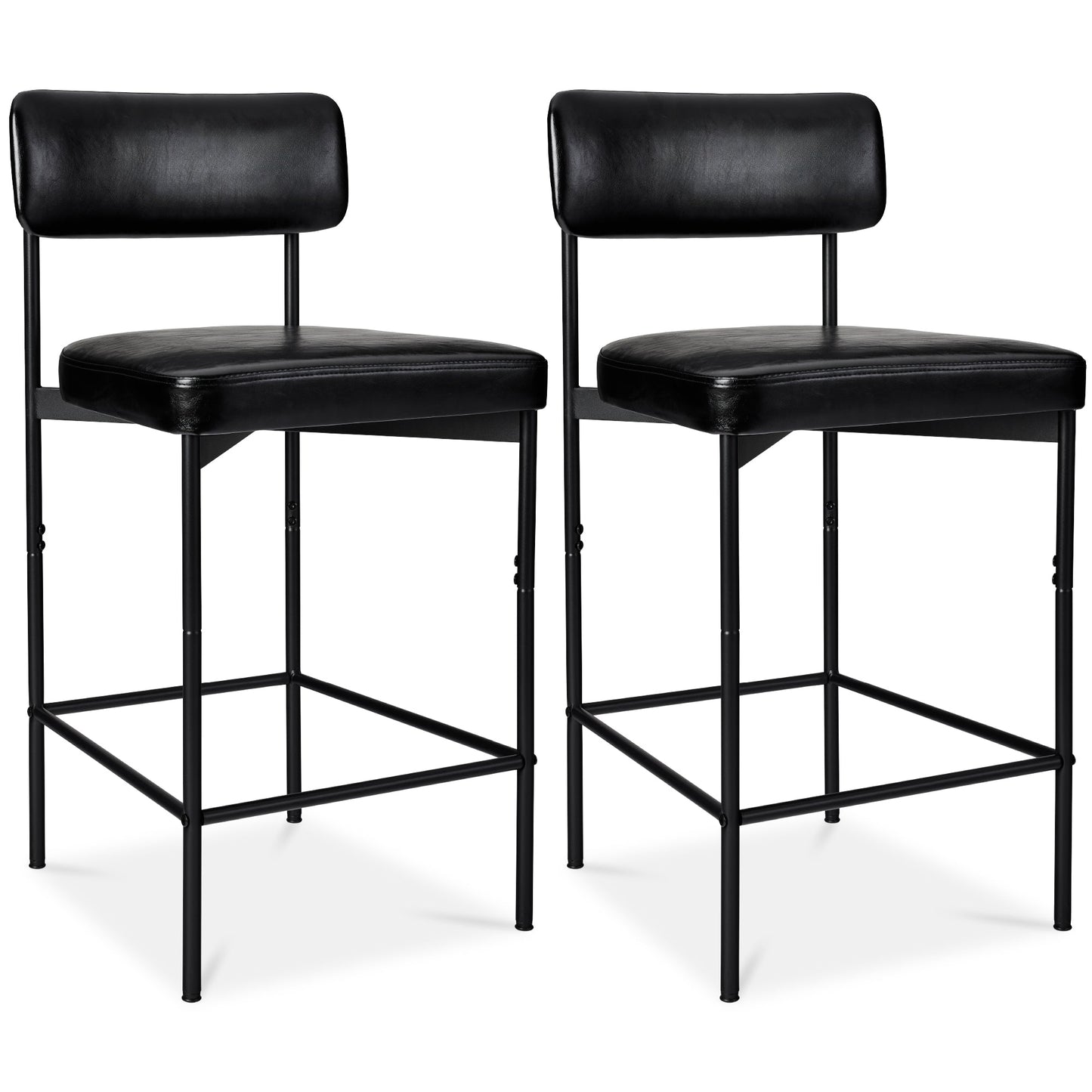 Set of 2 Armless Counter Height Bar Stools, Modern PU Faux Leather Stools