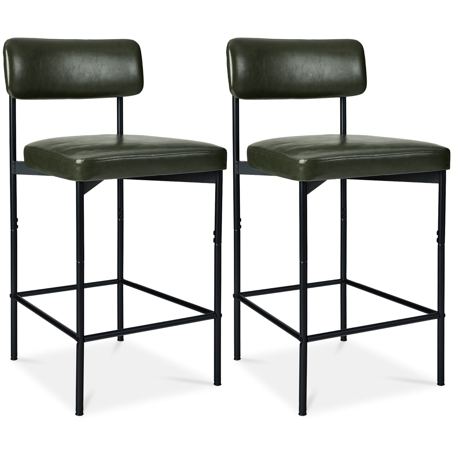 Set of 2 Armless Counter Height Bar Stools, Modern PU Faux Leather Stools