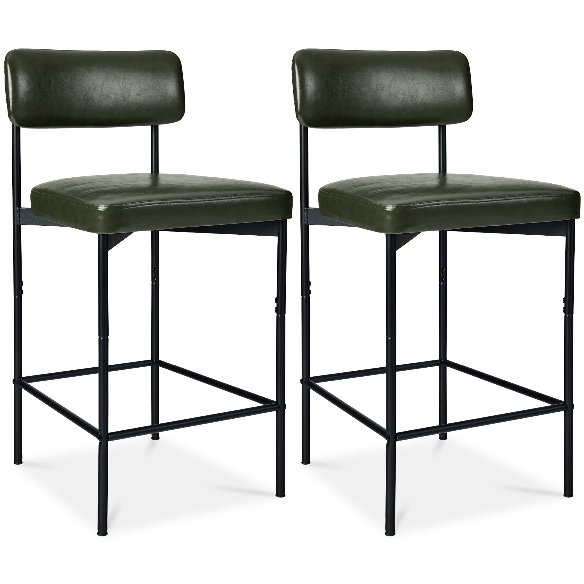 Set of 2 Armless Counter Height Bar Stools, Modern PU Faux Leather Stools
