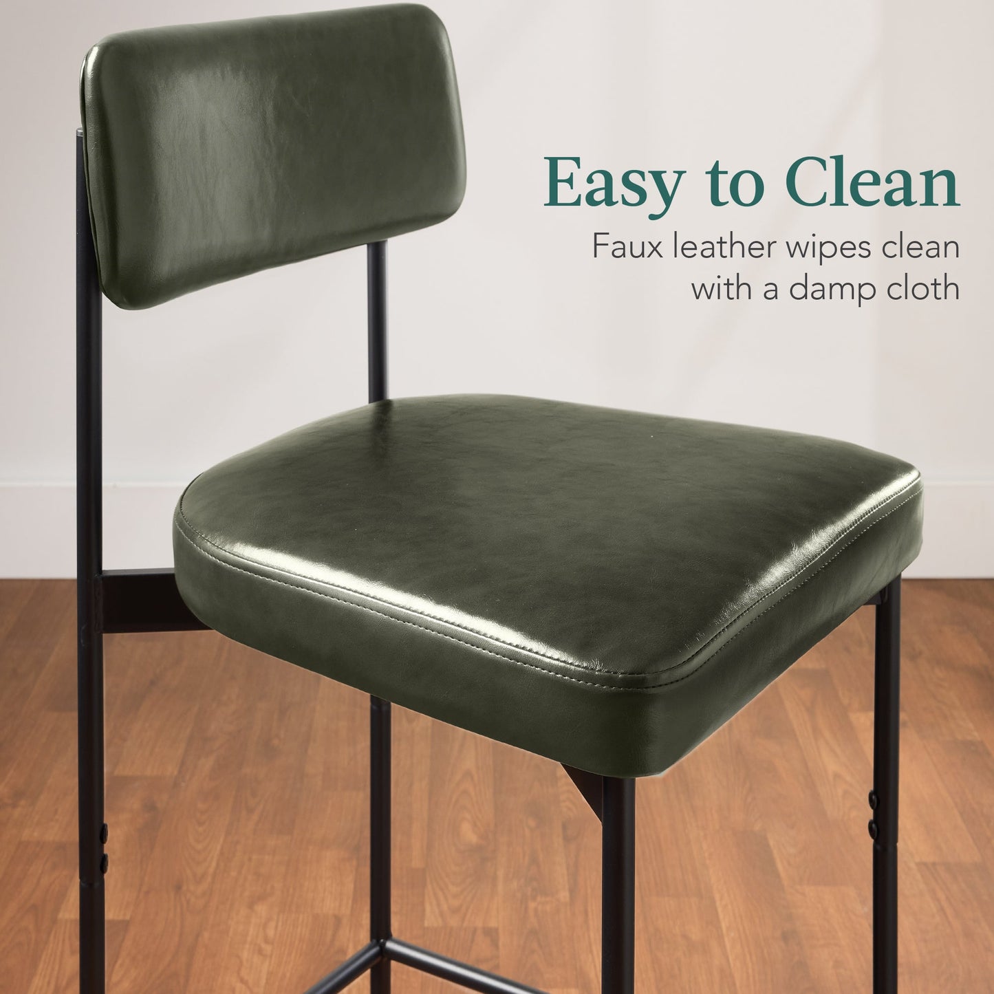 Set of 2 Armless Counter Height Bar Stools, Modern PU Faux Leather Stools