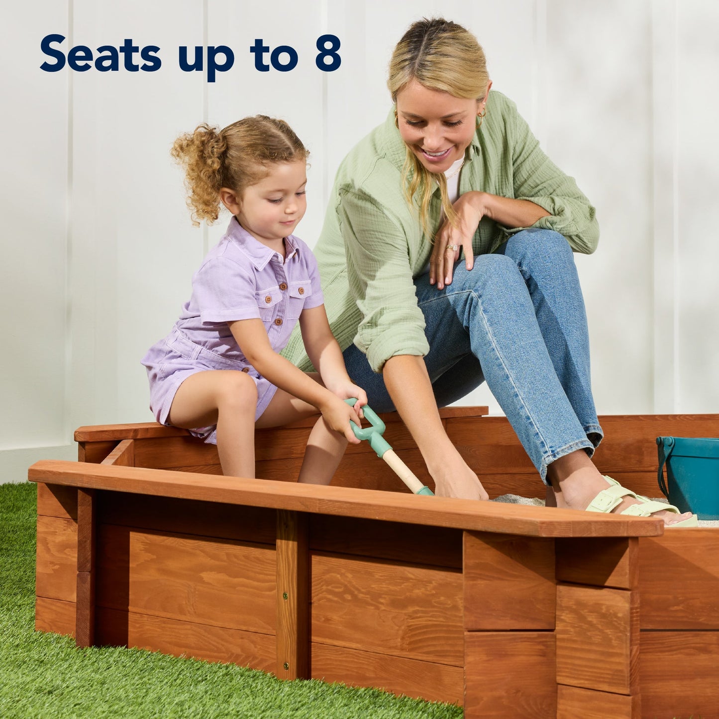 Kid's Wooden Octagonal Sandbox w/ Sand Cover, 4 Reinforced Benches, 8 Seats