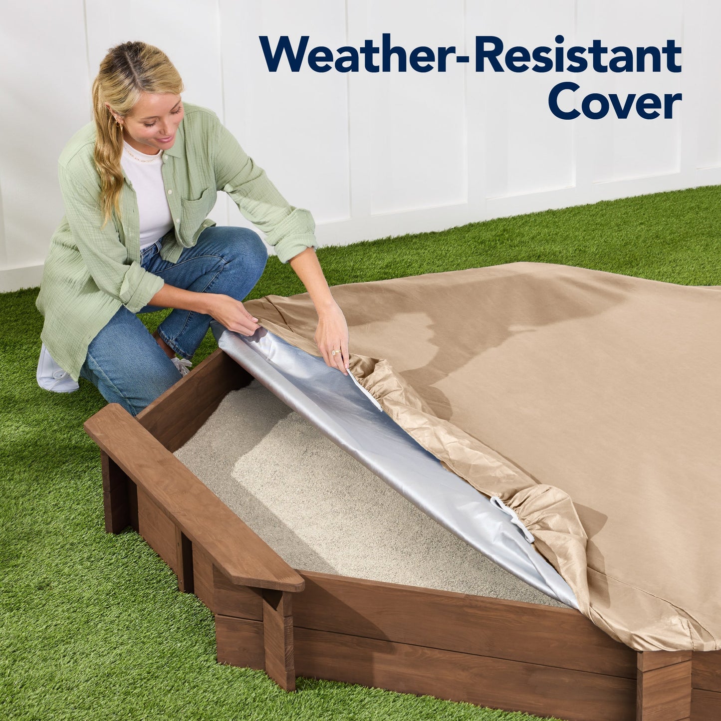 Kid's Wooden Octagonal Sandbox w/ Sand Cover, 4 Reinforced Benches, 8 Seats