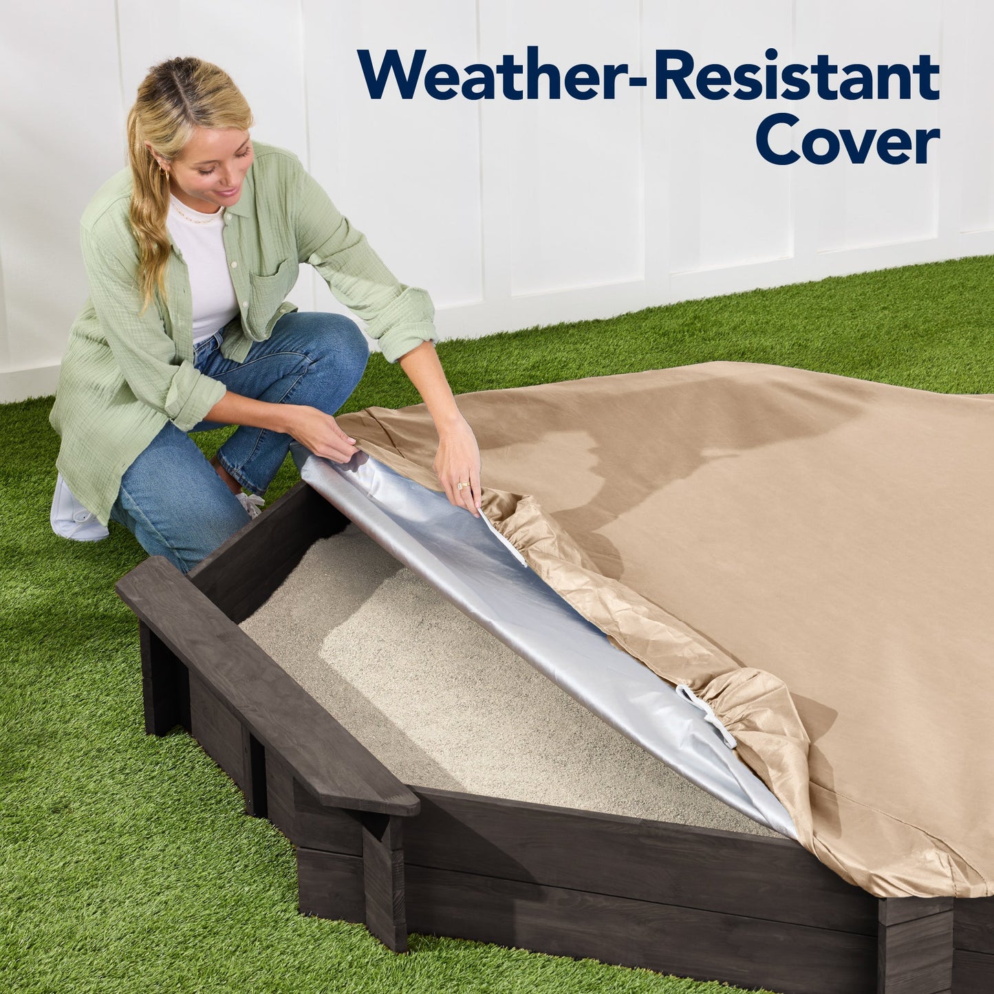 Kid's Wooden Octagonal Sandbox w/ Sand Cover, 4 Reinforced Benches, 8 Seats