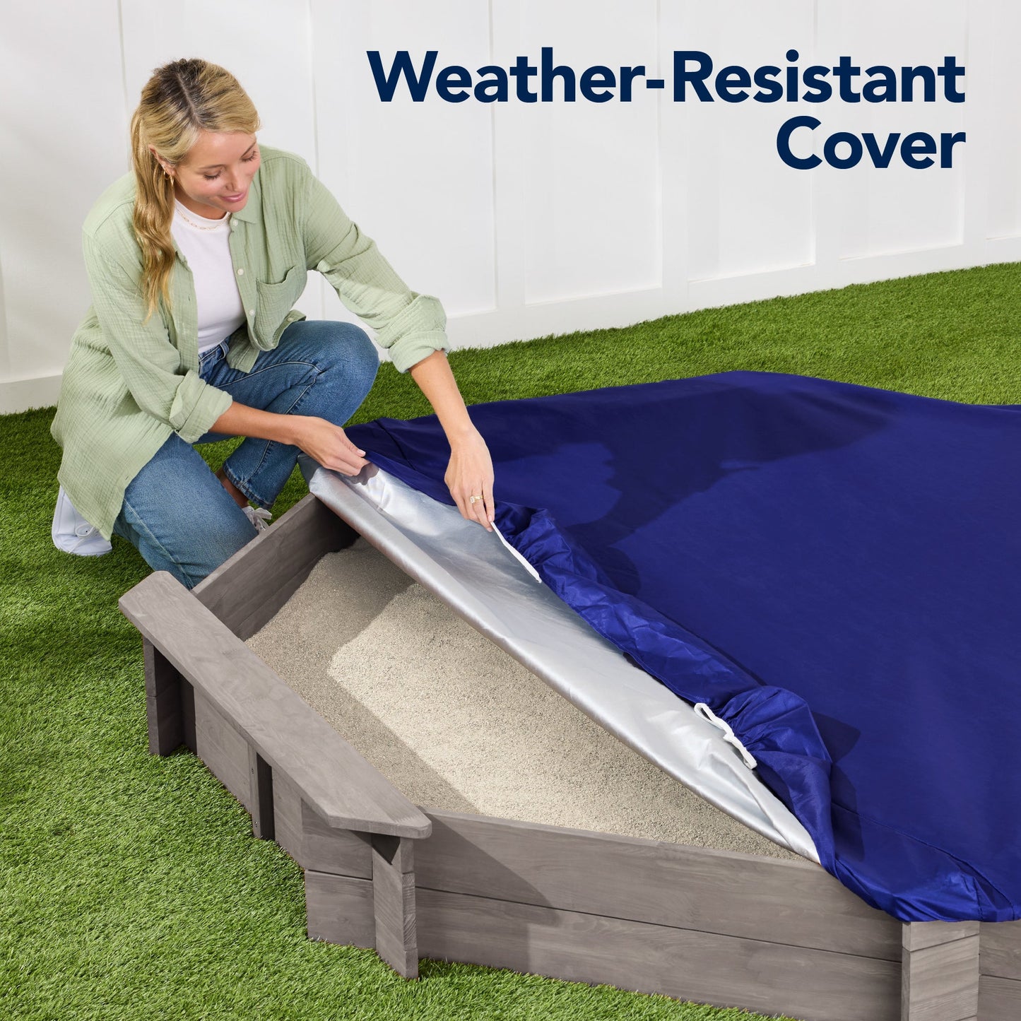 Kid's Wooden Octagonal Sandbox w/ Sand Cover, 4 Reinforced Benches, 8 Seats