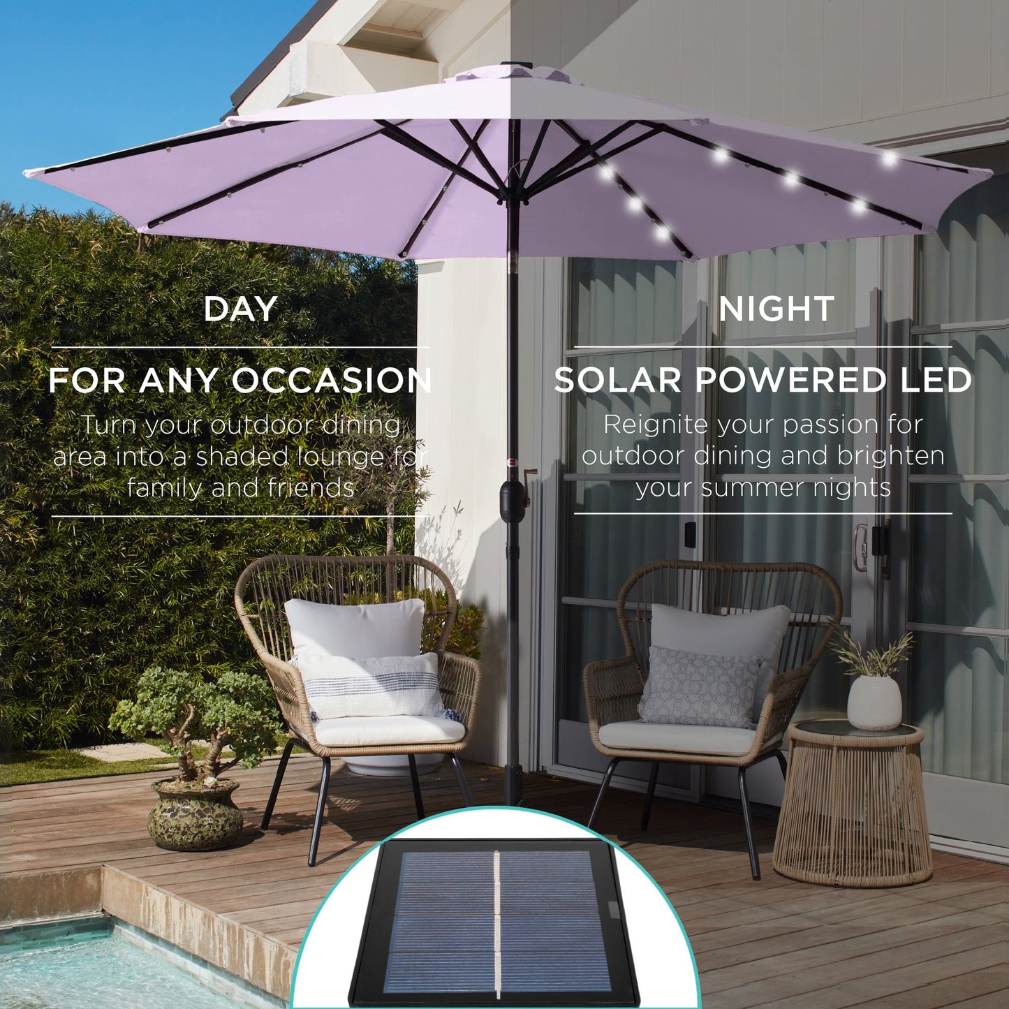 Solar LED Lighted Patio Umbrella w/ Tilt Adjustment, UV-Resistant - 10ft