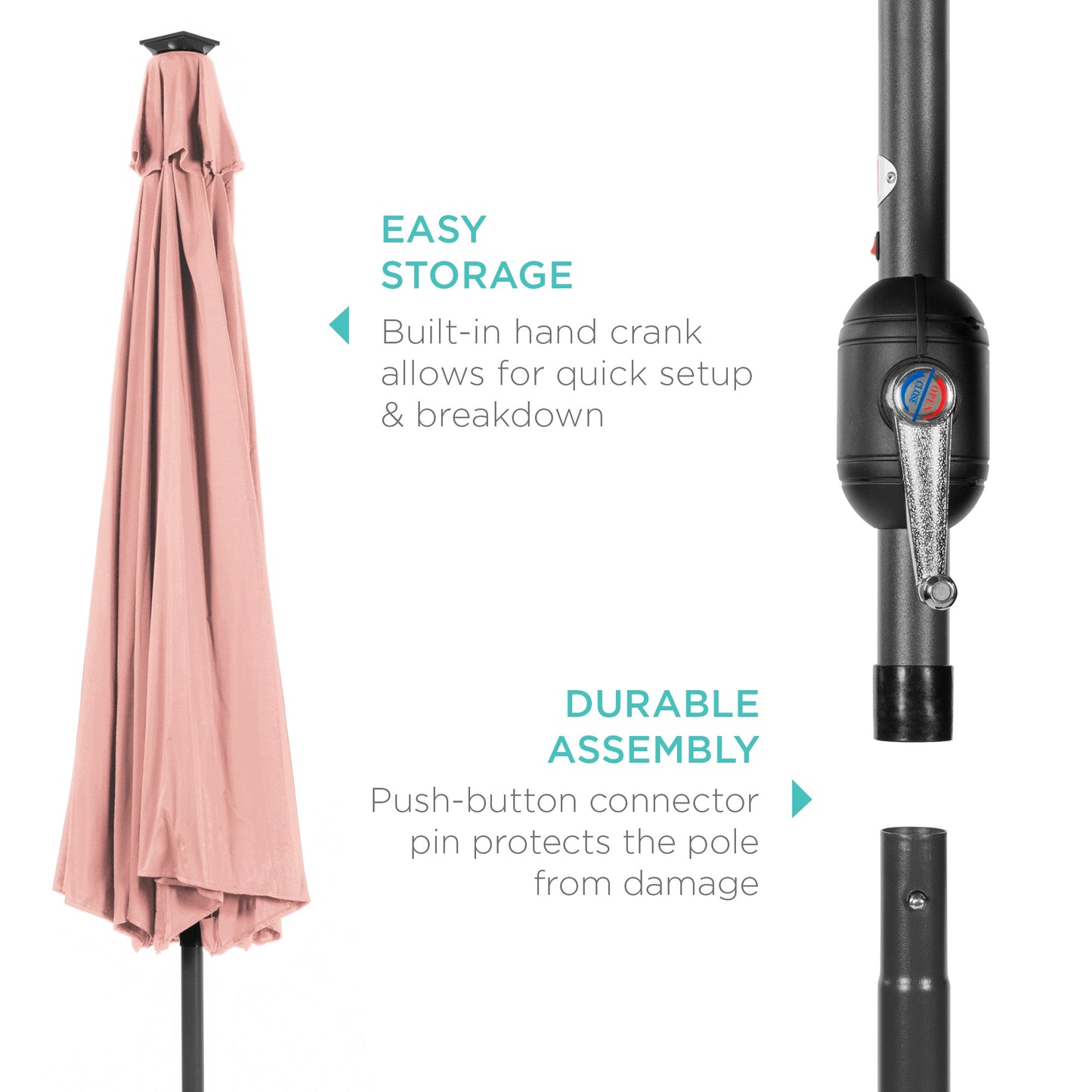 Solar LED Lighted Patio Umbrella w/ Tilt Adjustment, UV-Resistant - 10ft