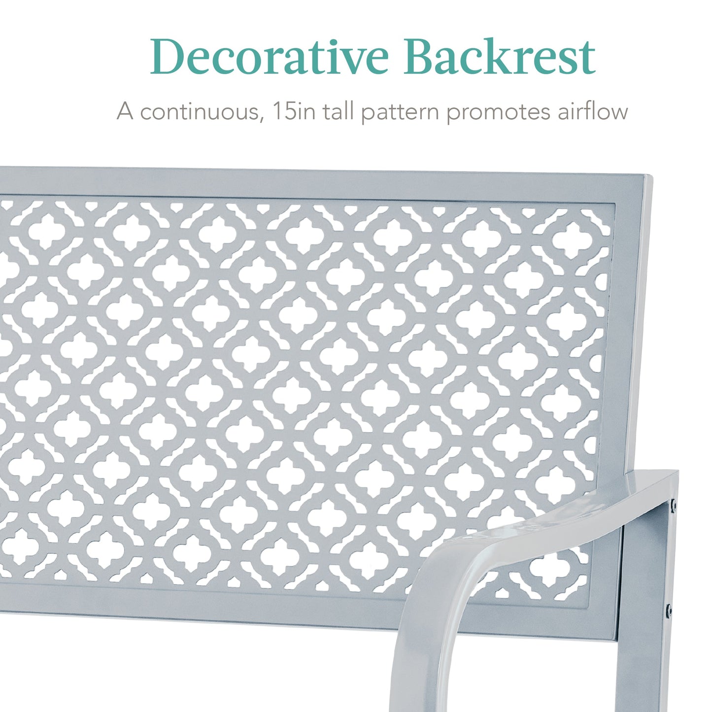 Indoor Outdoor Steel Bench w/ Geometric Backrest, Foot Levelers