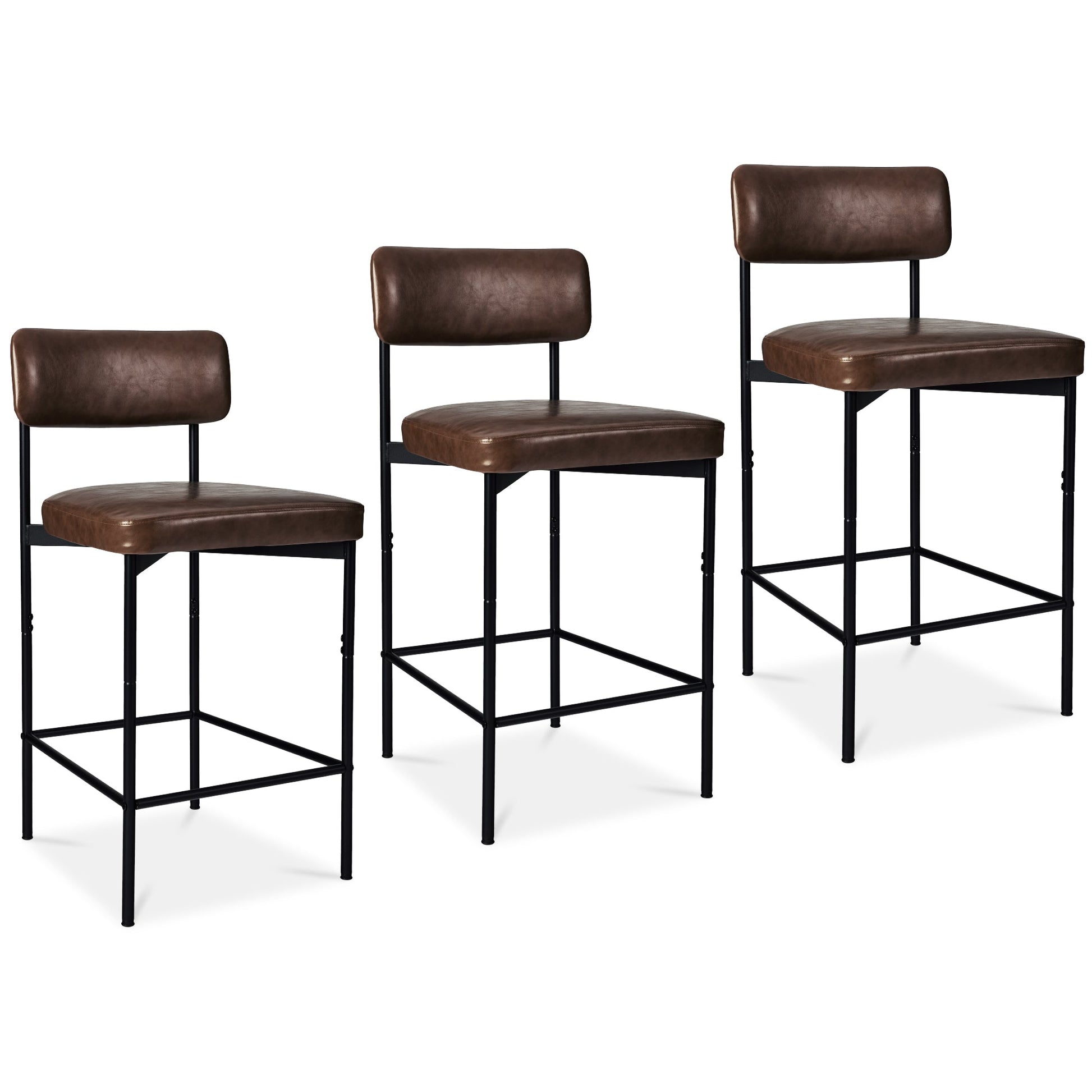 Set of 3 Armless Counter Height Bar Stools, Modern PU Faux Leather Stools