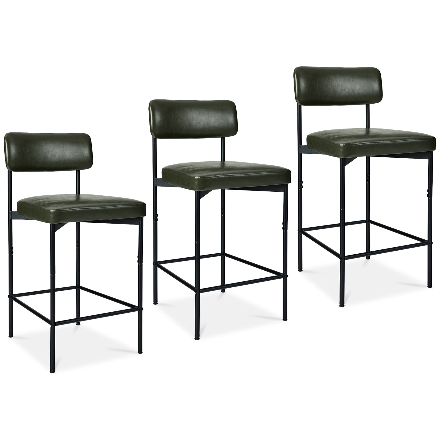 Set of 3 Armless Counter Height Bar Stools, Modern PU Faux Leather Stools