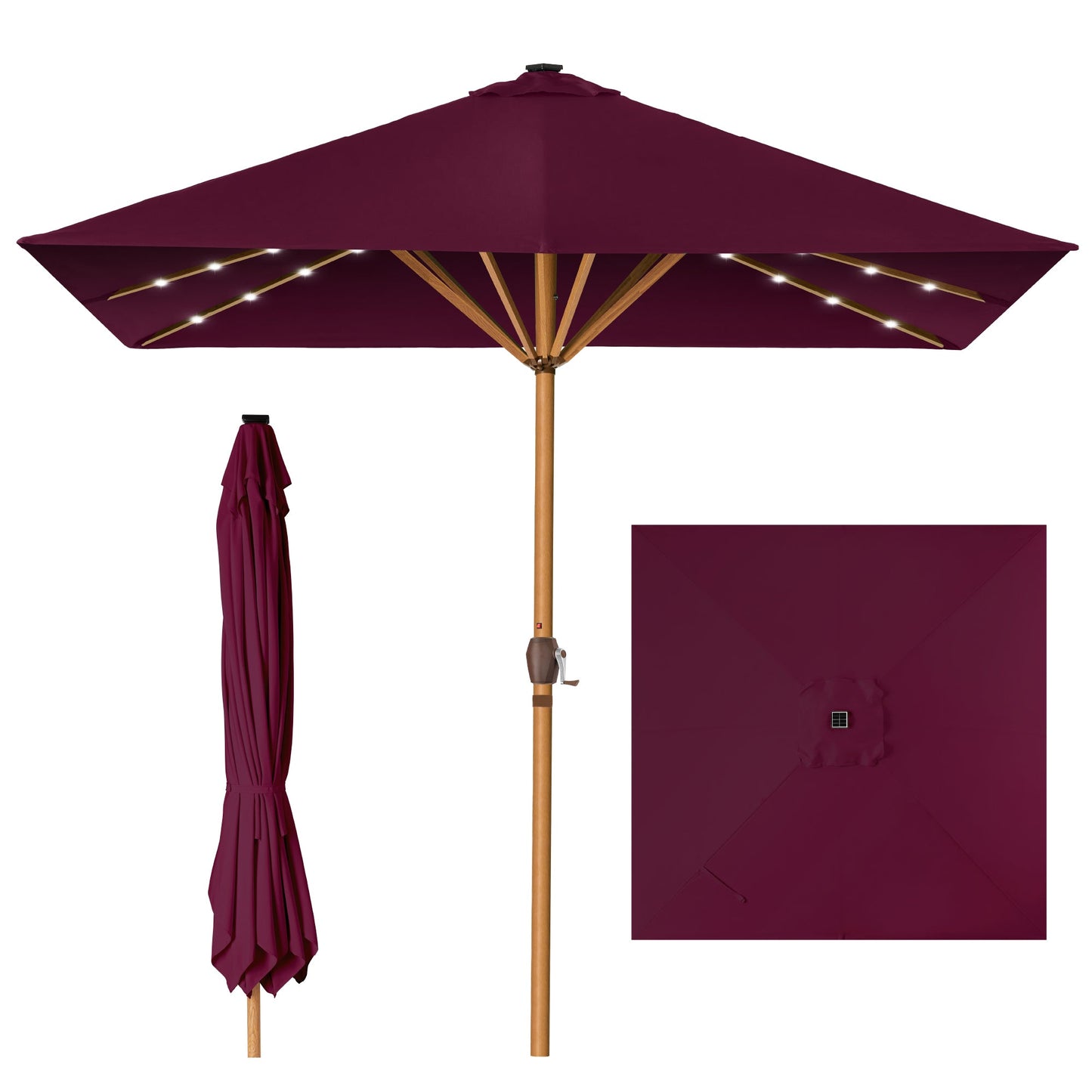 Square Solar LED Lighted Patio Umbrella w/ Woodgrain Pattern - 9ft