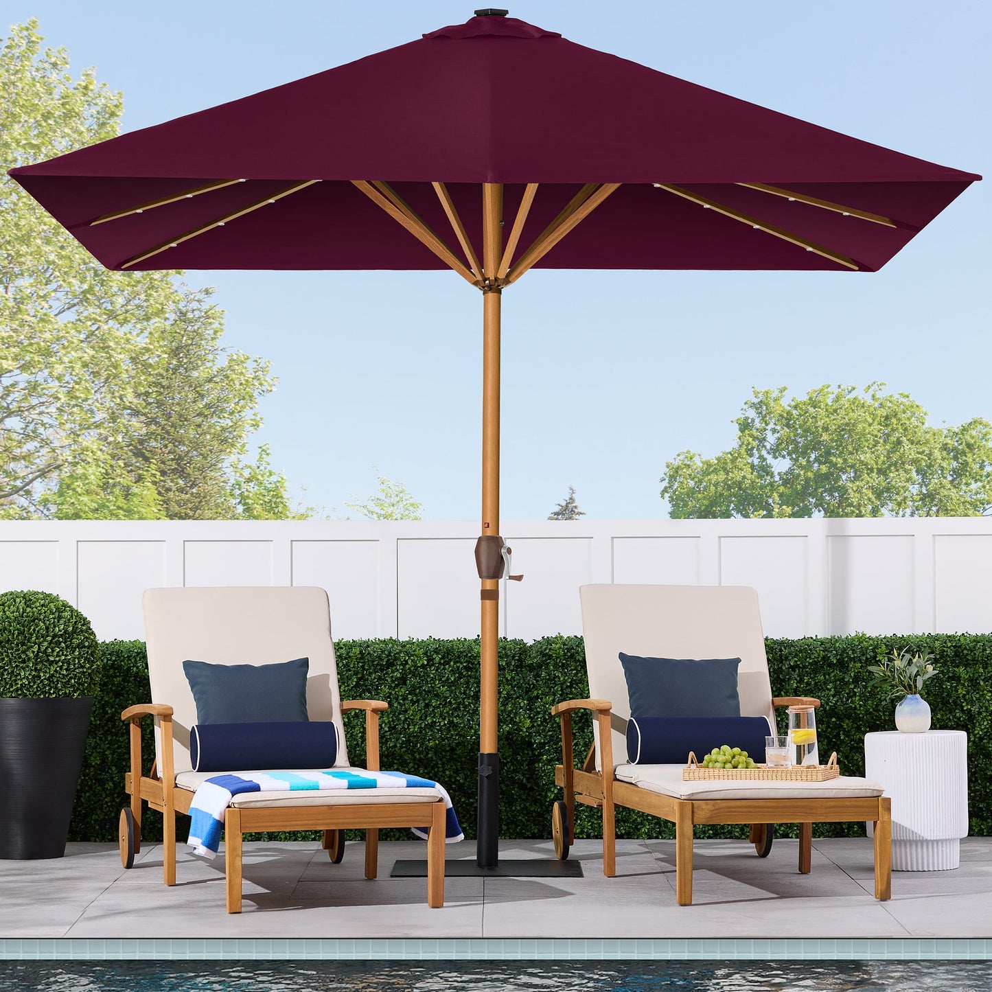 Square Solar LED Lighted Patio Umbrella w/ Woodgrain Pattern - 9ft