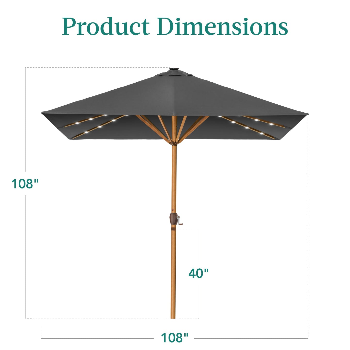 Square Solar LED Lighted Patio Umbrella w/ Woodgrain Pattern - 9ft