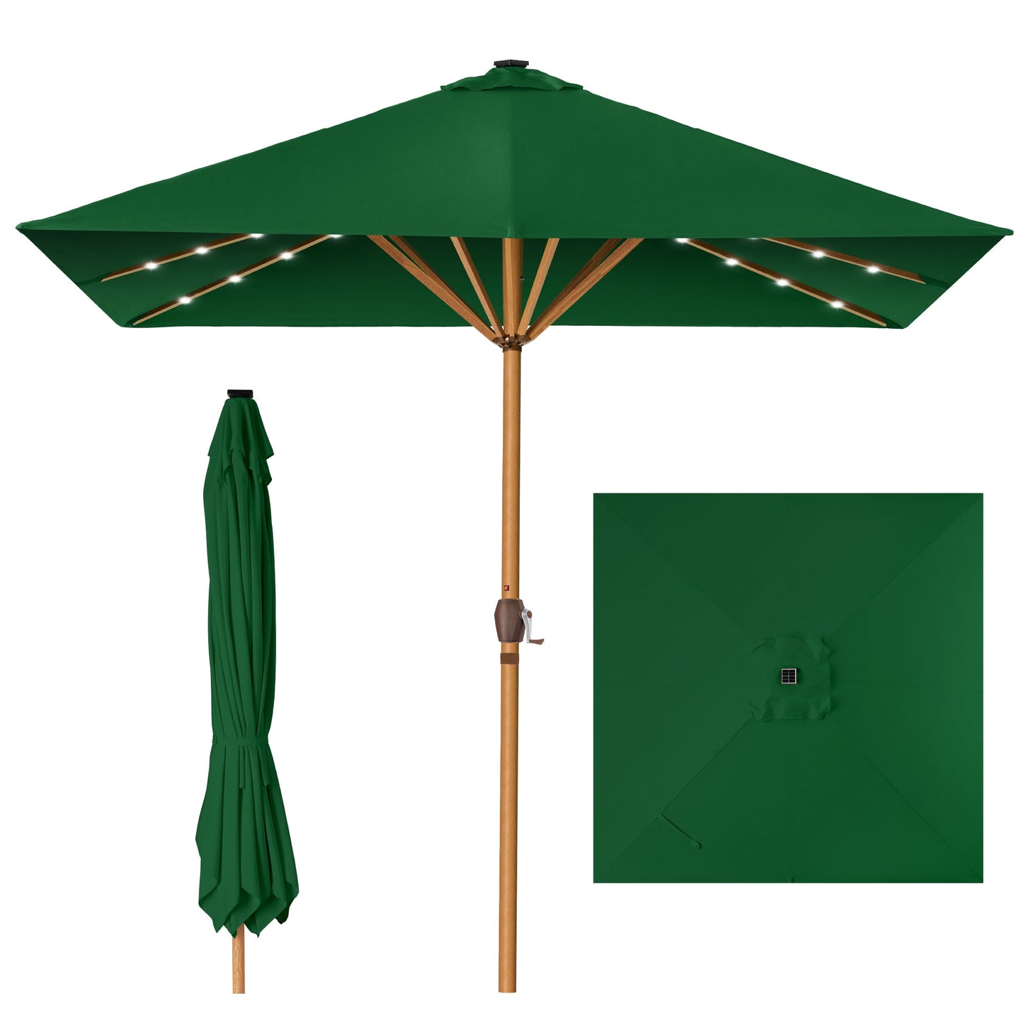 Square Solar LED Lighted Patio Umbrella w/ Woodgrain Pattern - 9ft