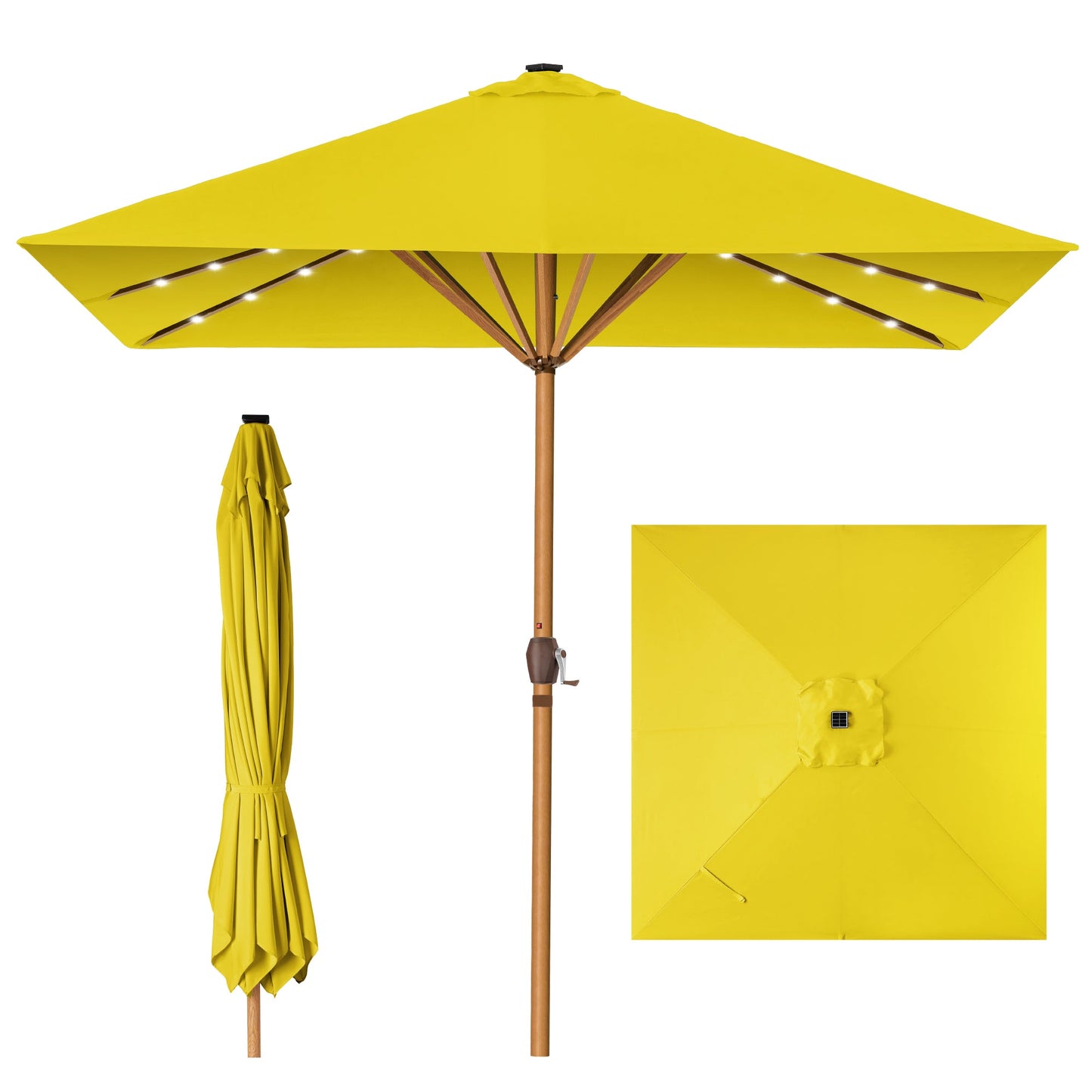 Square Solar LED Lighted Patio Umbrella w/ Woodgrain Pattern - 9ft