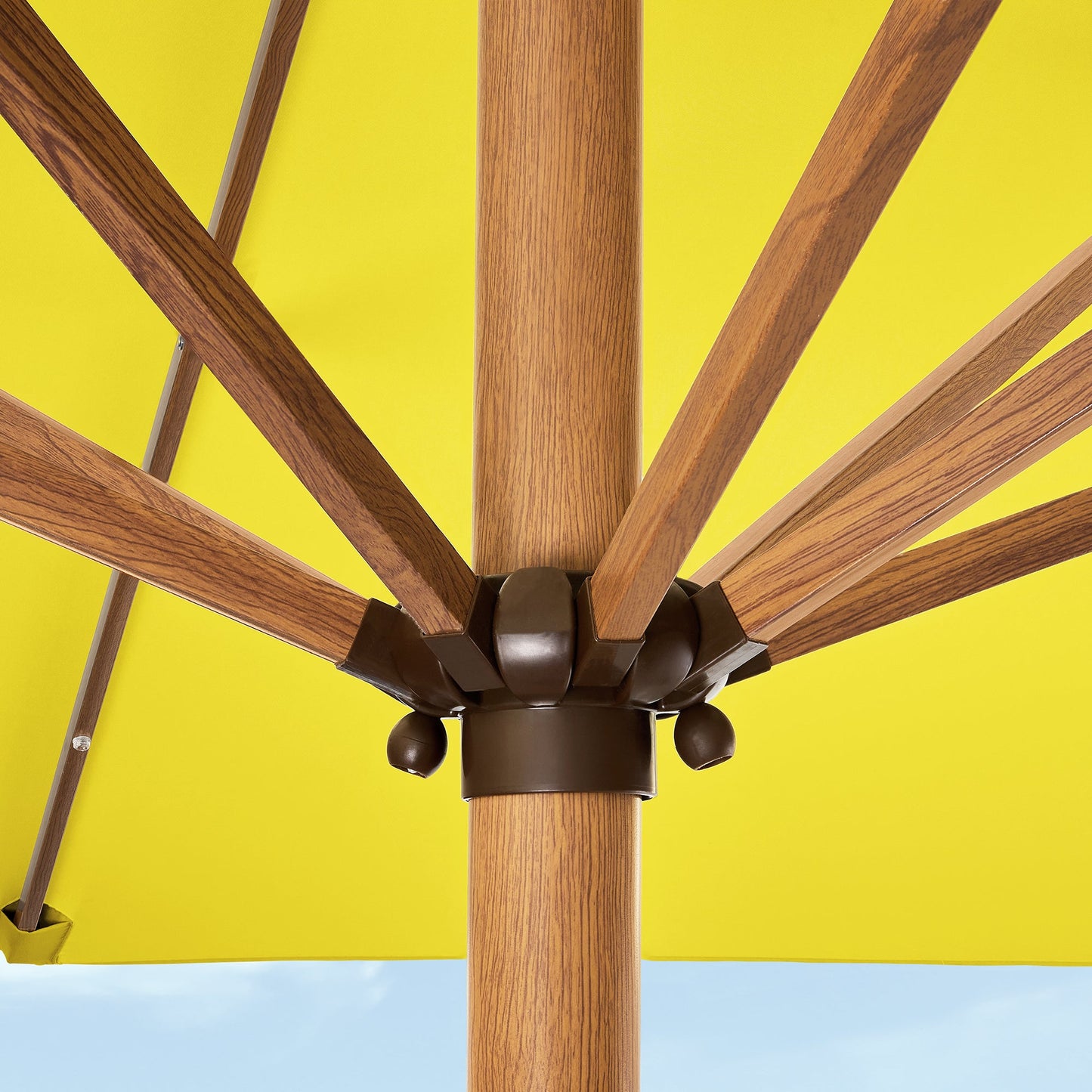 Square Solar LED Lighted Patio Umbrella w/ Woodgrain Pattern - 9ft