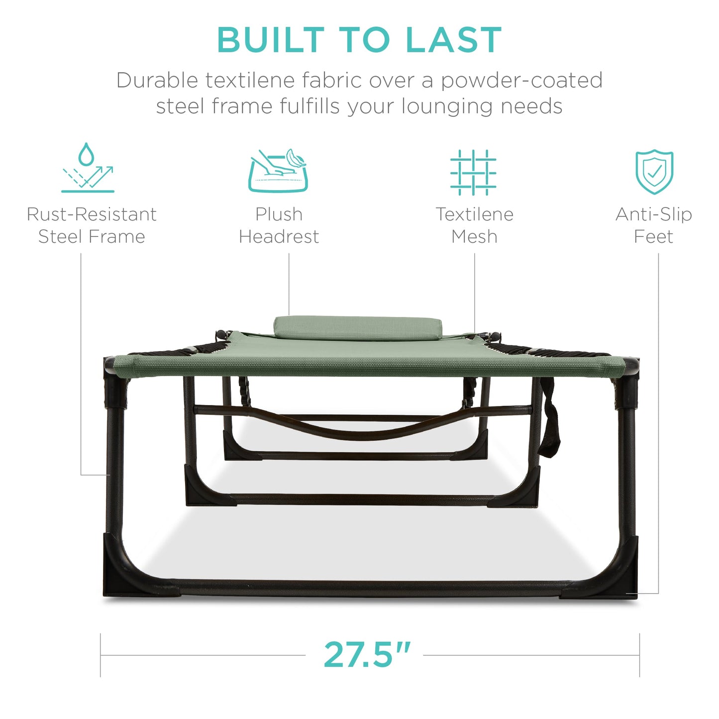 Portable Patio Chaise Lounge Chair Outdoor Recliner w/ Pillow