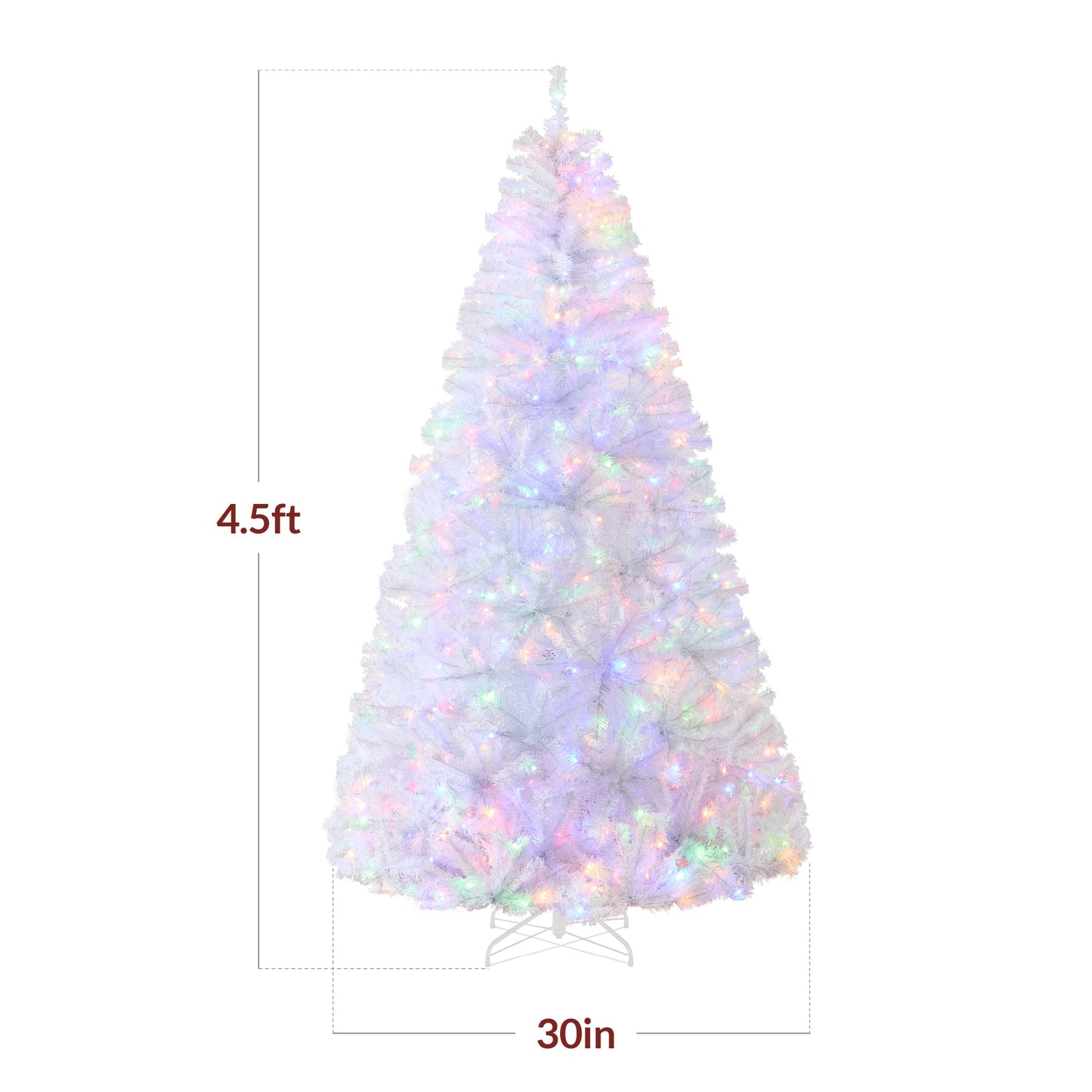 Pre-Lit Hinged Artificial White Pine Christmas Tree w/ Multicolor Lights