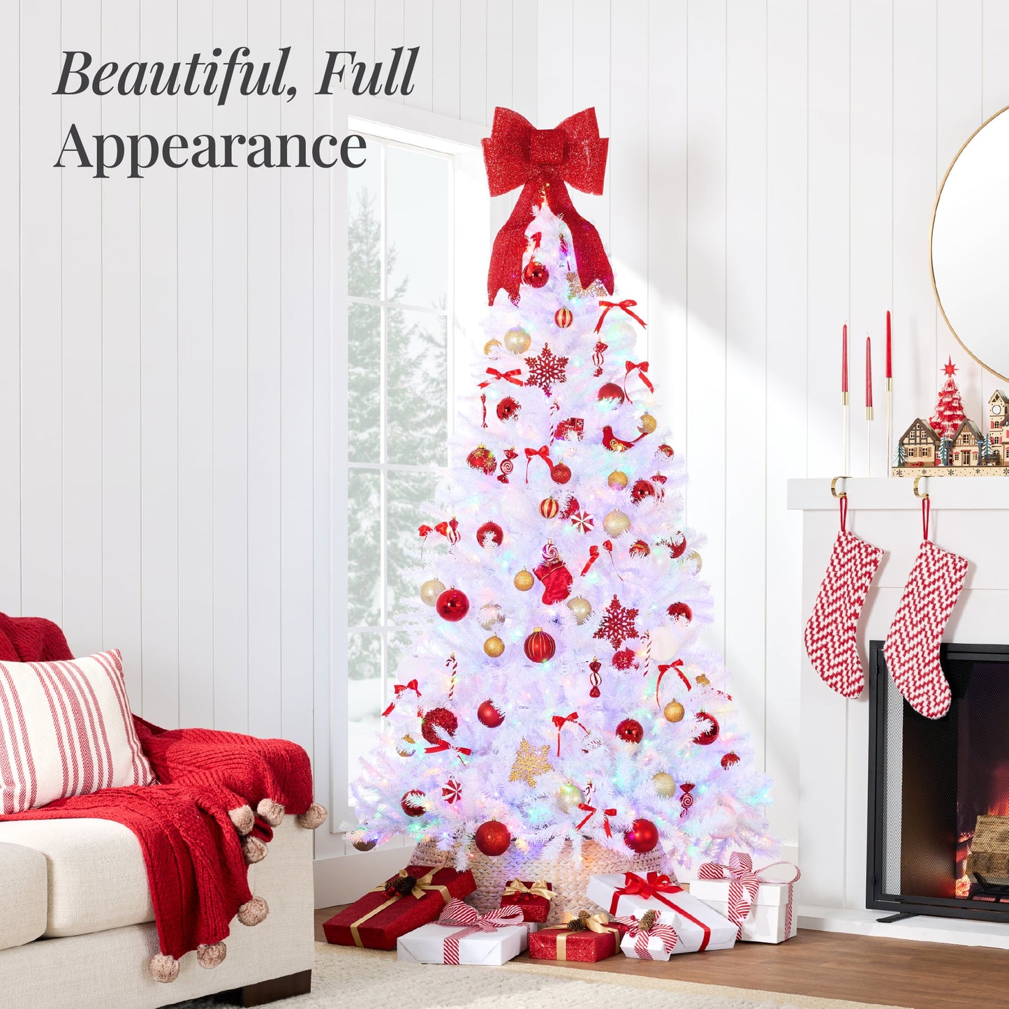 Pre-Lit Hinged Artificial White Pine Christmas Tree w/ Multicolor Lights