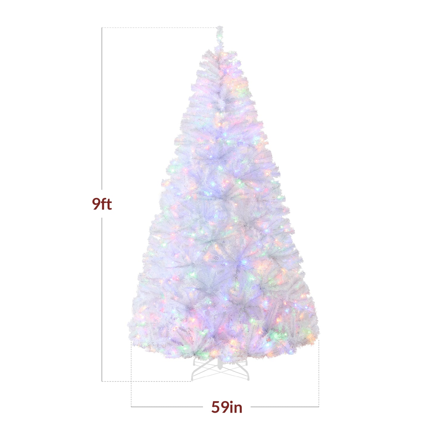 Pre-Lit Hinged Artificial White Pine Christmas Tree w/ Multicolor Lights