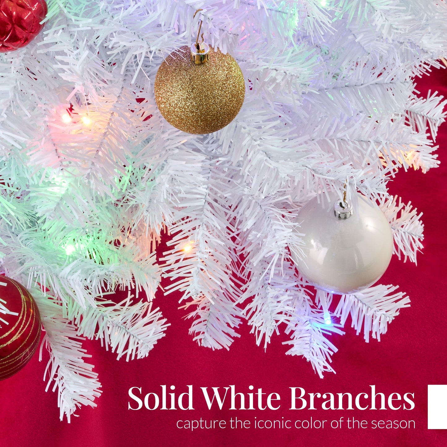 Pre-Lit Hinged Artificial White Pine Christmas Tree w/ Multicolor Lights