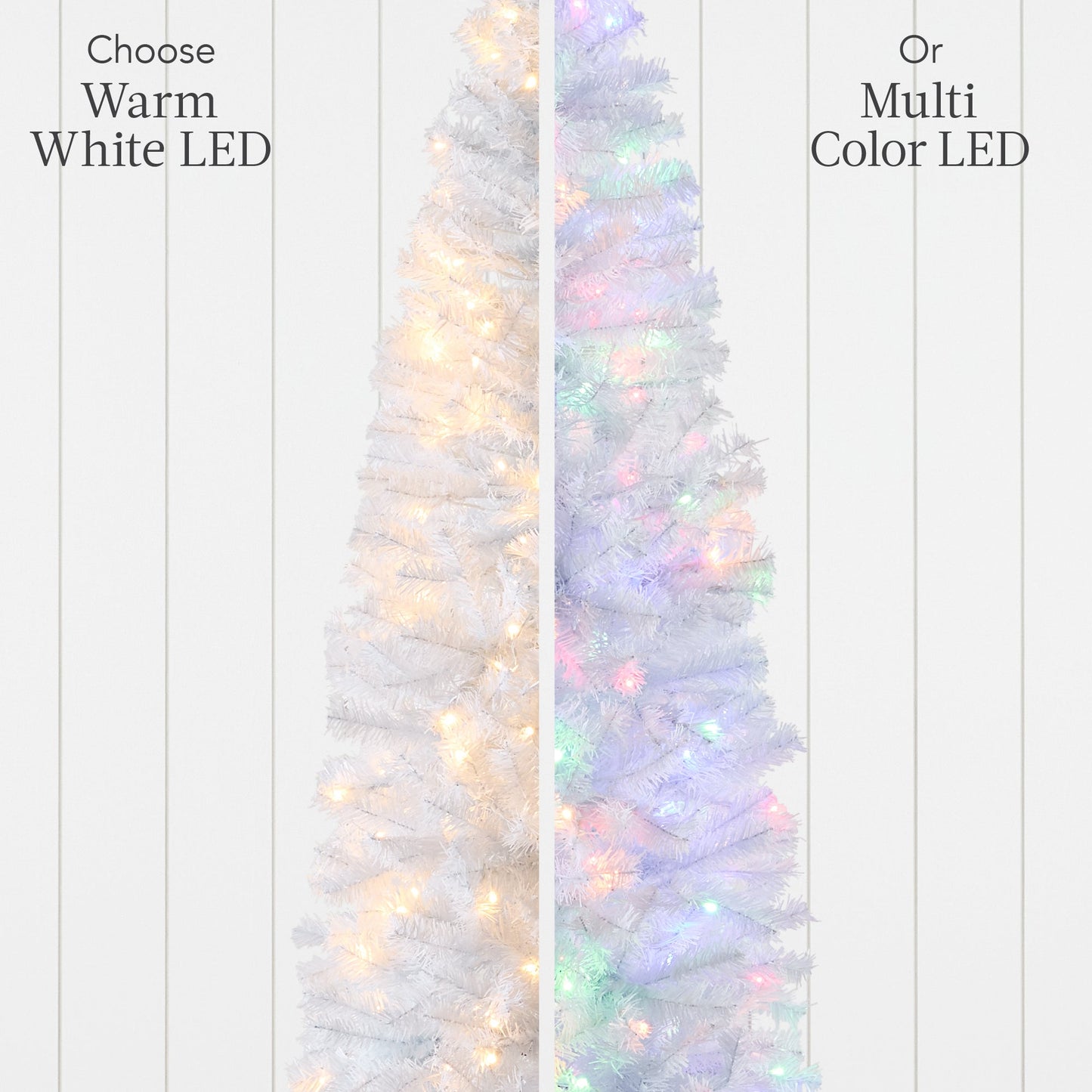 Pre-Lit White Pencil Christmas Tree w/ Metal Base, 2-in-1 Multicolor Lights