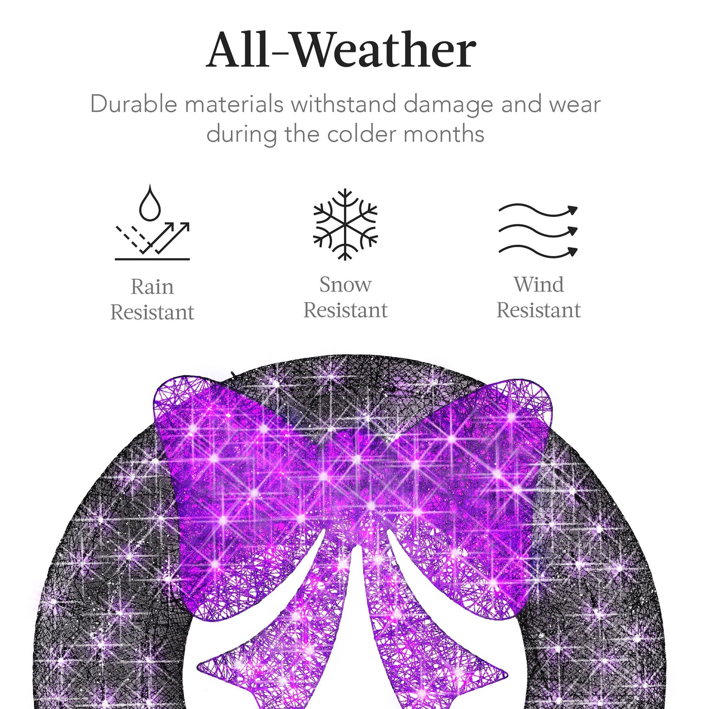 Pre-Lit Outdoor Halloween Wreath, LED Metal Holiday Decor w/ Bow - 36in