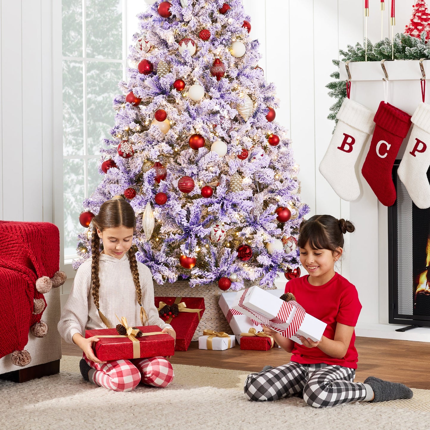 Pre-Lit Lavender Flocked Artificial Pine Christmas Tree w/ White Lights