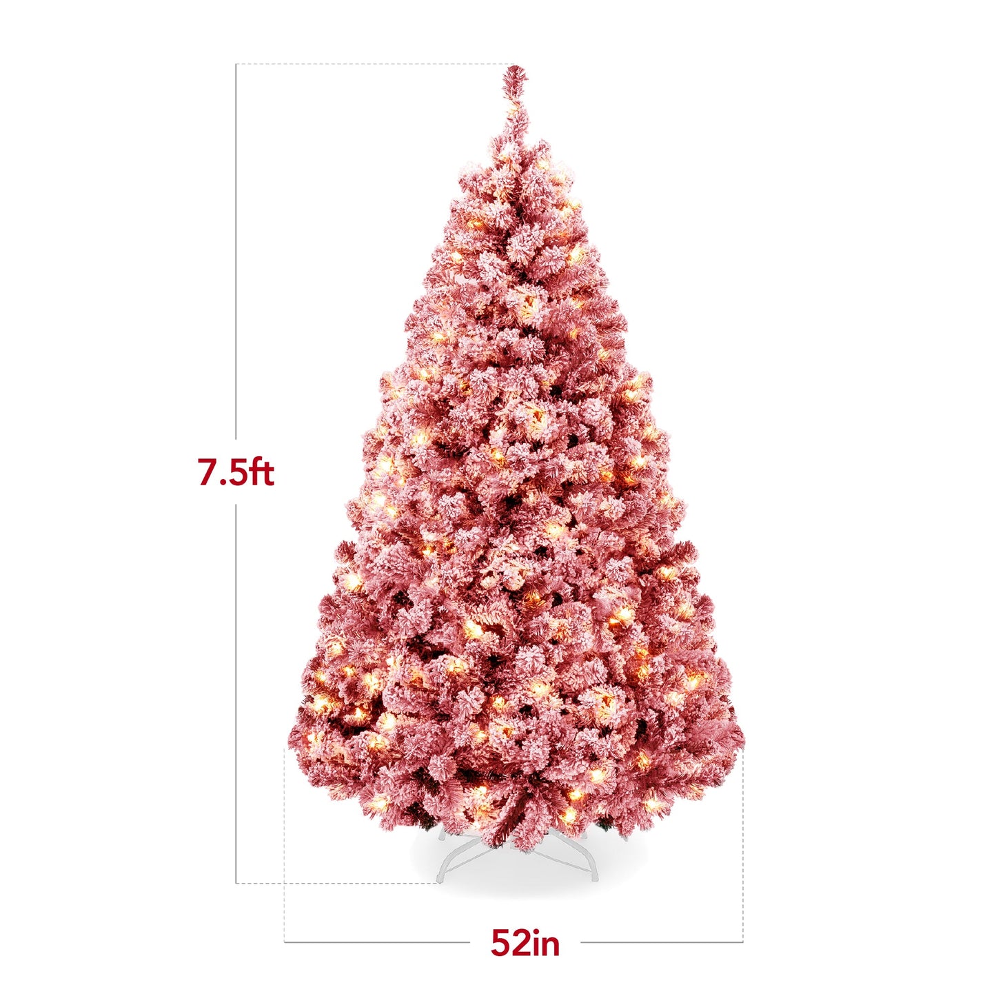 Pre-Lit Red Flocked Artificial Pine Christmas Tree w/ White Lights
