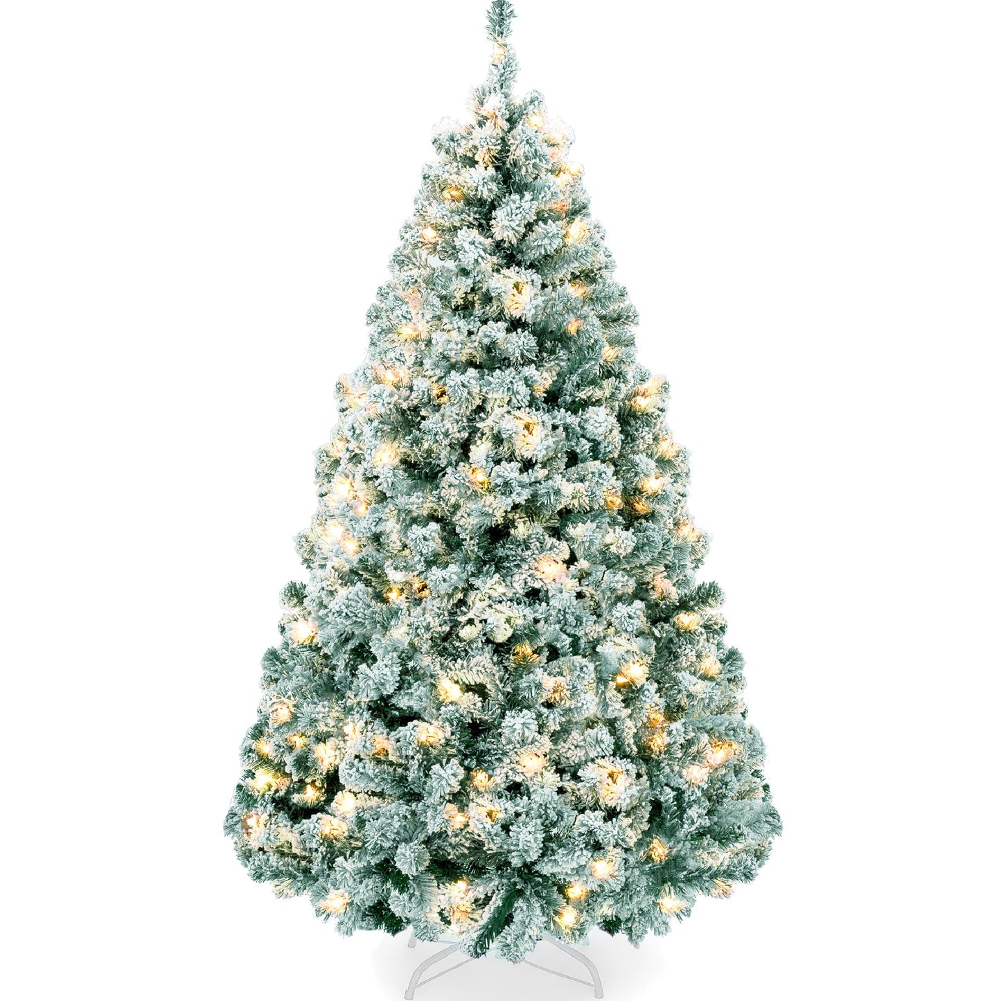 Pre-Lit Sage Green Flocked Artificial Pine Christmas Tree w/ White Lights