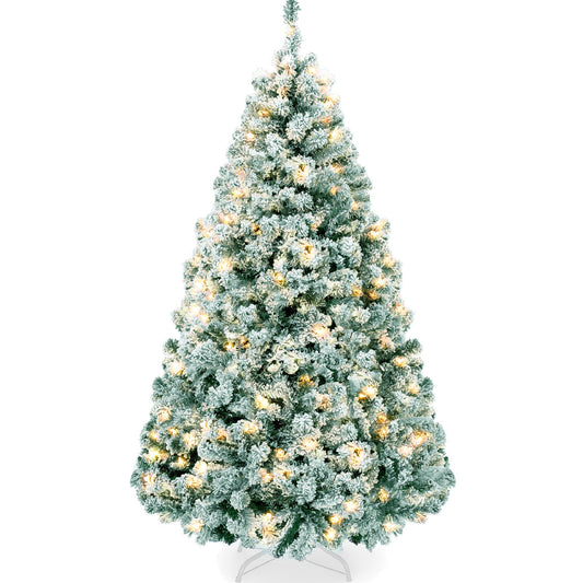 Pre-Lit Sage Green Flocked Artificial Pine Christmas Tree w/ White Lights