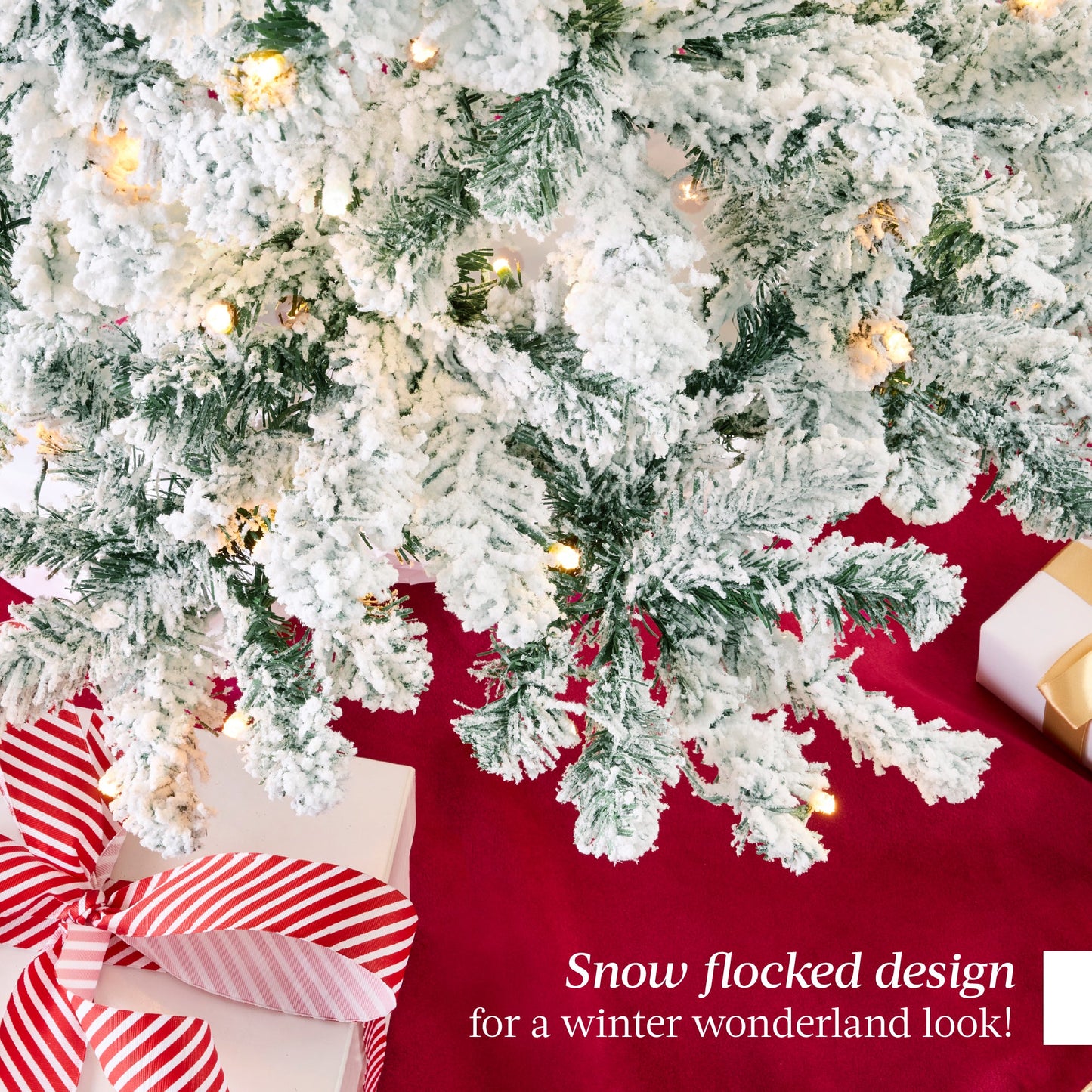 Pre-Lit Sage Green Flocked Artificial Pine Christmas Tree w/ White Lights