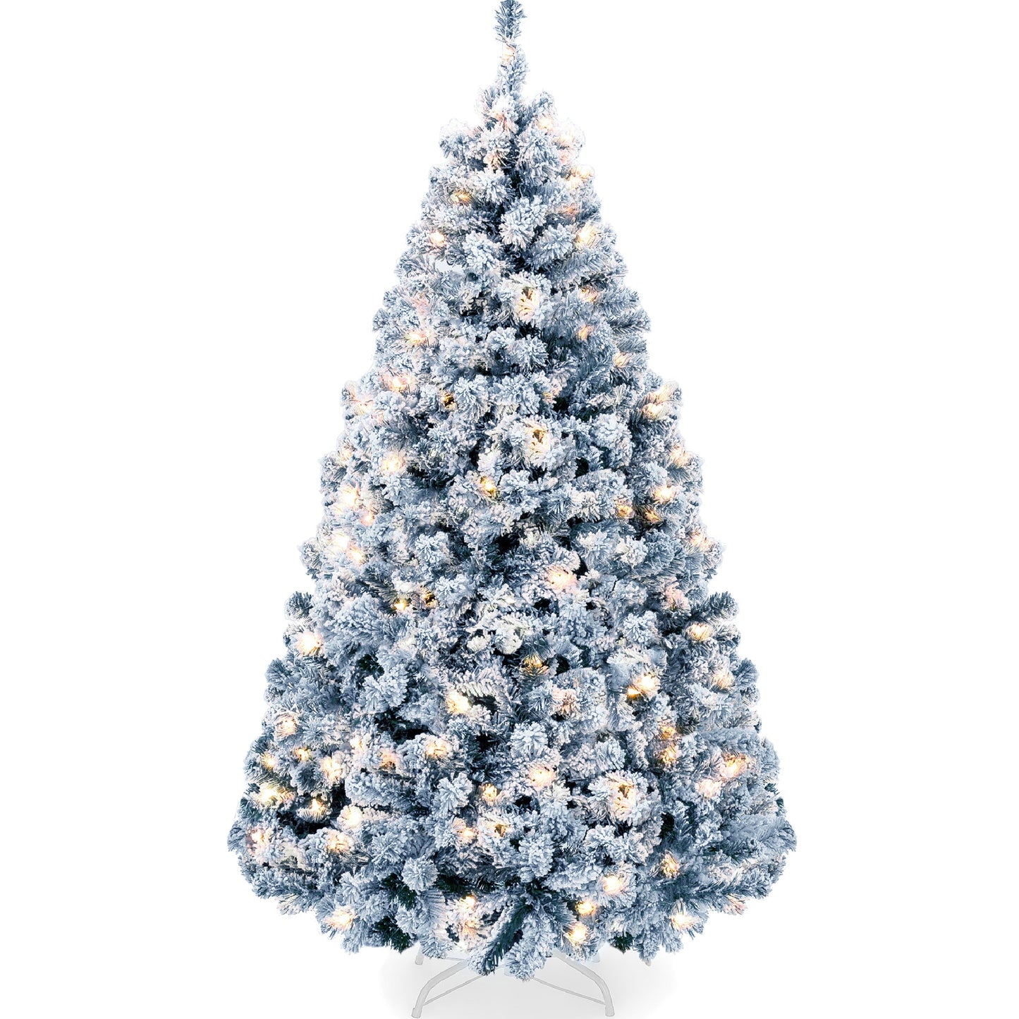 Pre-Lit Ice Blue Flocked Artificial Pine Christmas Tree w/ White Lights
