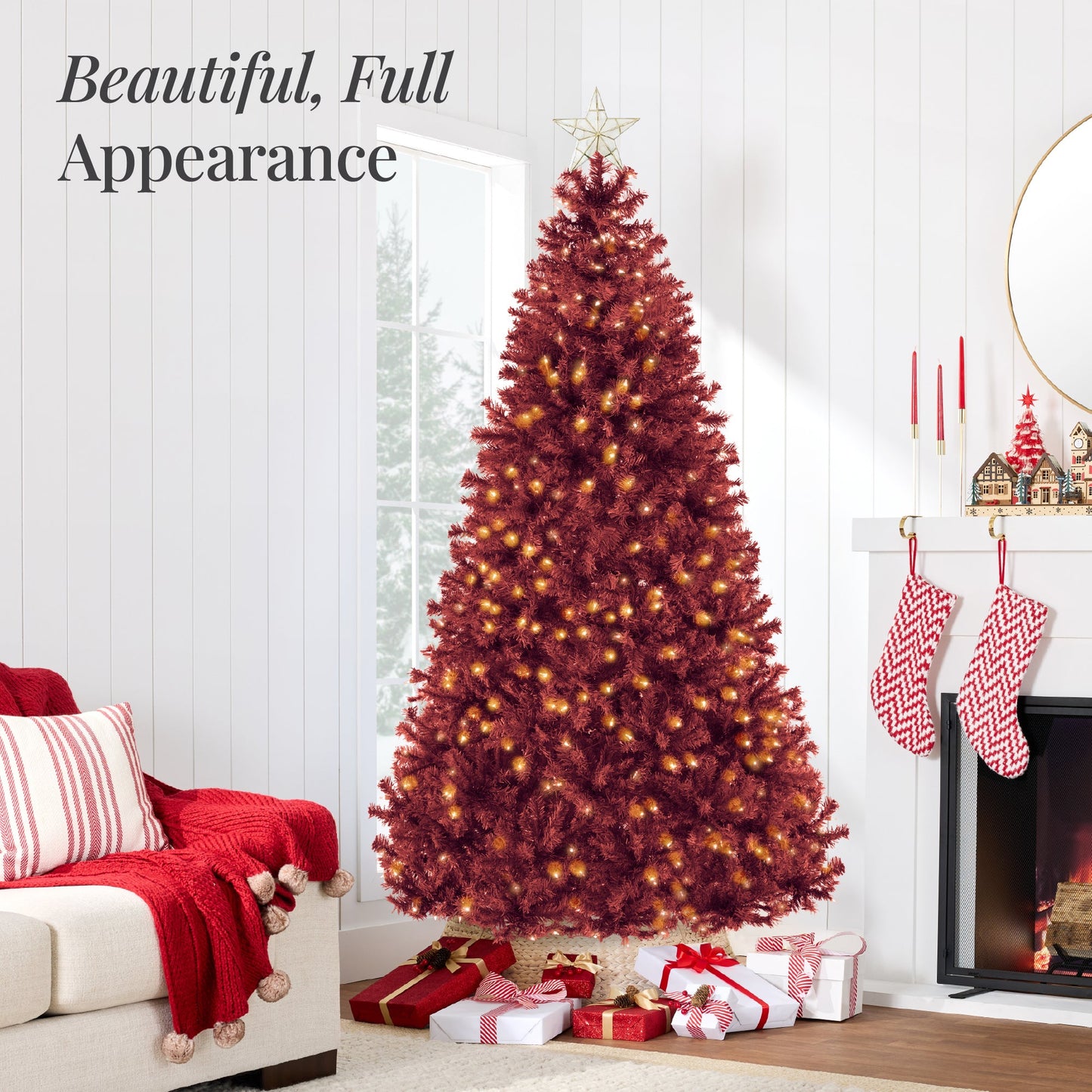 Pre-Lit Artificial Burgundy Christmas Tree w/ Incandescent Lights