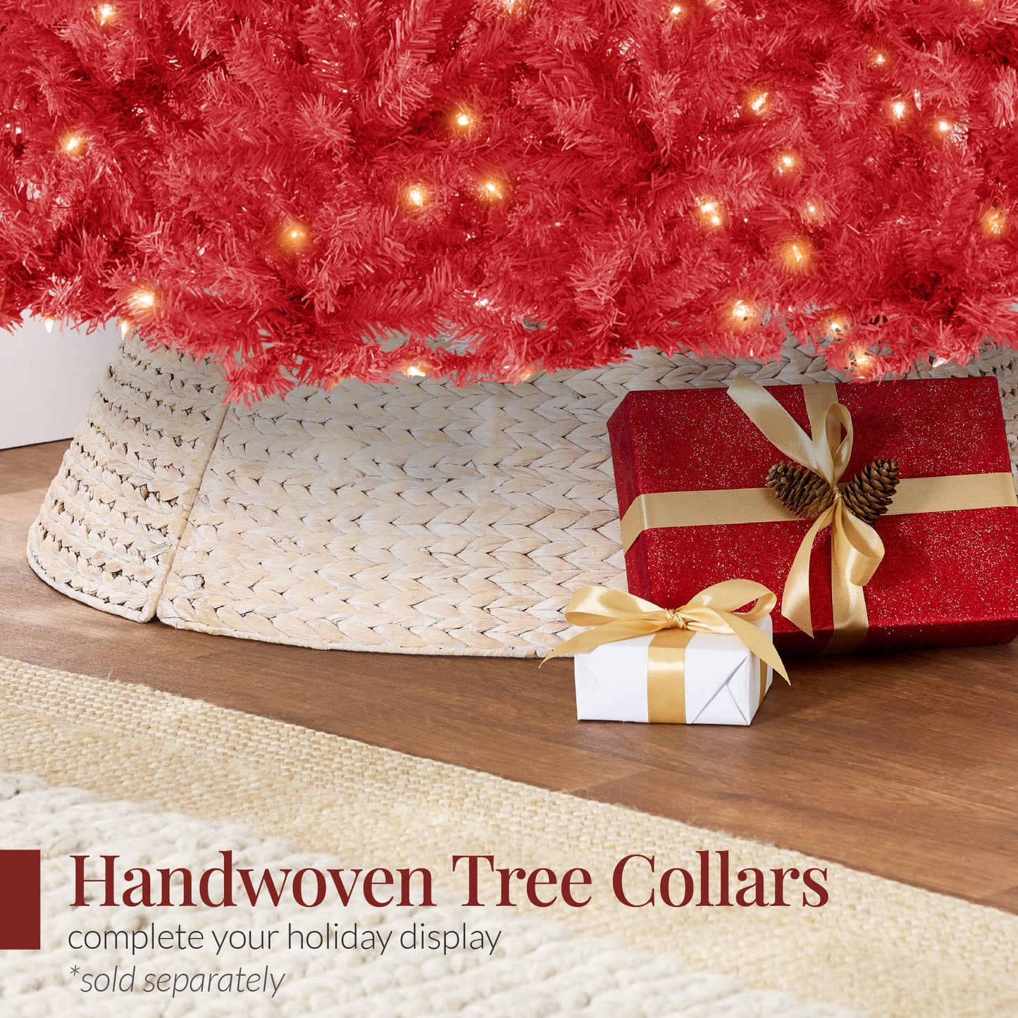 Pre-Lit Artificial Red Christmas Tree w/ Incandescent Lights