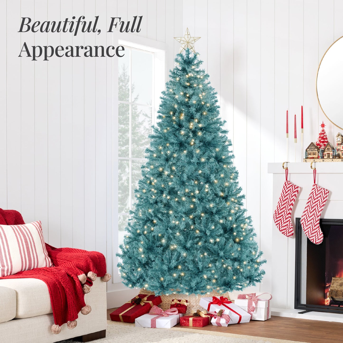 Pre-Lit Artificial Peacock Blue Christmas Tree w/ Incandescent Lights