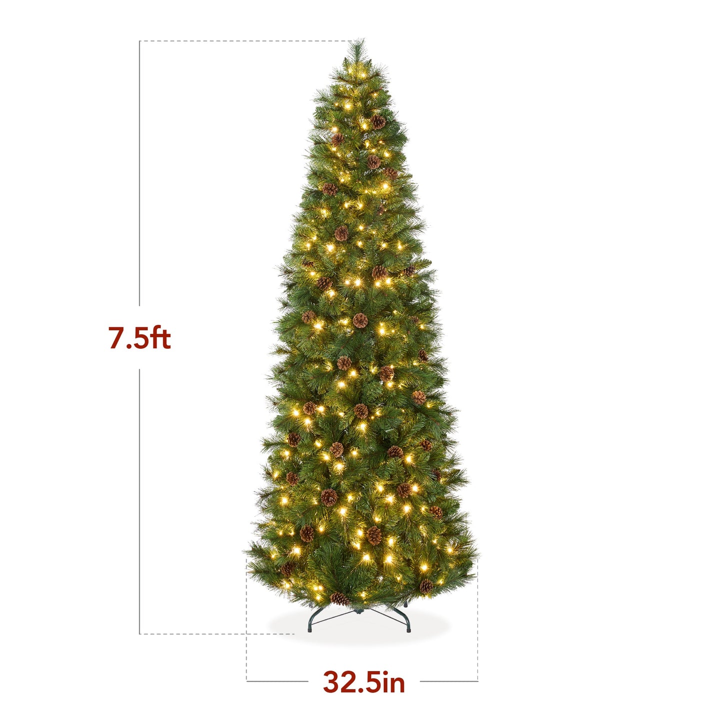 Pre-Lit Artificial Scotch Pine Pencil Christmas Tree w/ Metal Stand